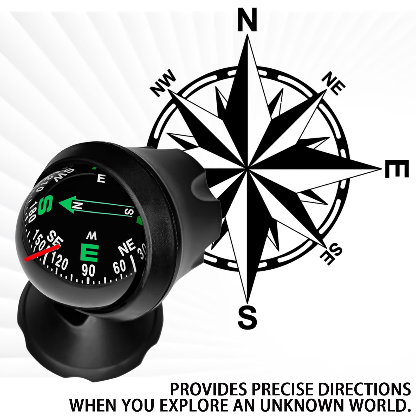 Car Compass for Dashboard - 360° Rotating Navigation Ball with Adhesive Base | Direction Finder for Vehicles, Boats & Off-Road Adventures | Perfect for Road Trips, Hiking & Outdoor Exploration