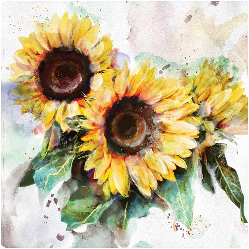 Sunflower Trio Canvas Wall Art - Hand-Painted Floral Decor for Living Room, Bedroom & Office - 37x37 Inch Ready-to-Hang Home Decor - Perfect for Farmhouse, Boho & Modern Interior Design Styles
