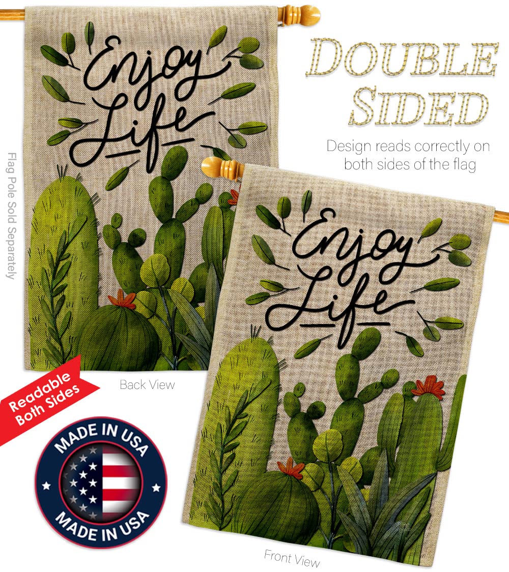 Breeze Decor Cactus Life Burlap House Flag - Southwest Desert Country Style Double-Sided Garden Banner | Made in USA | Perfect for Patio, Yard Decor & Western-Themed Gift Giving