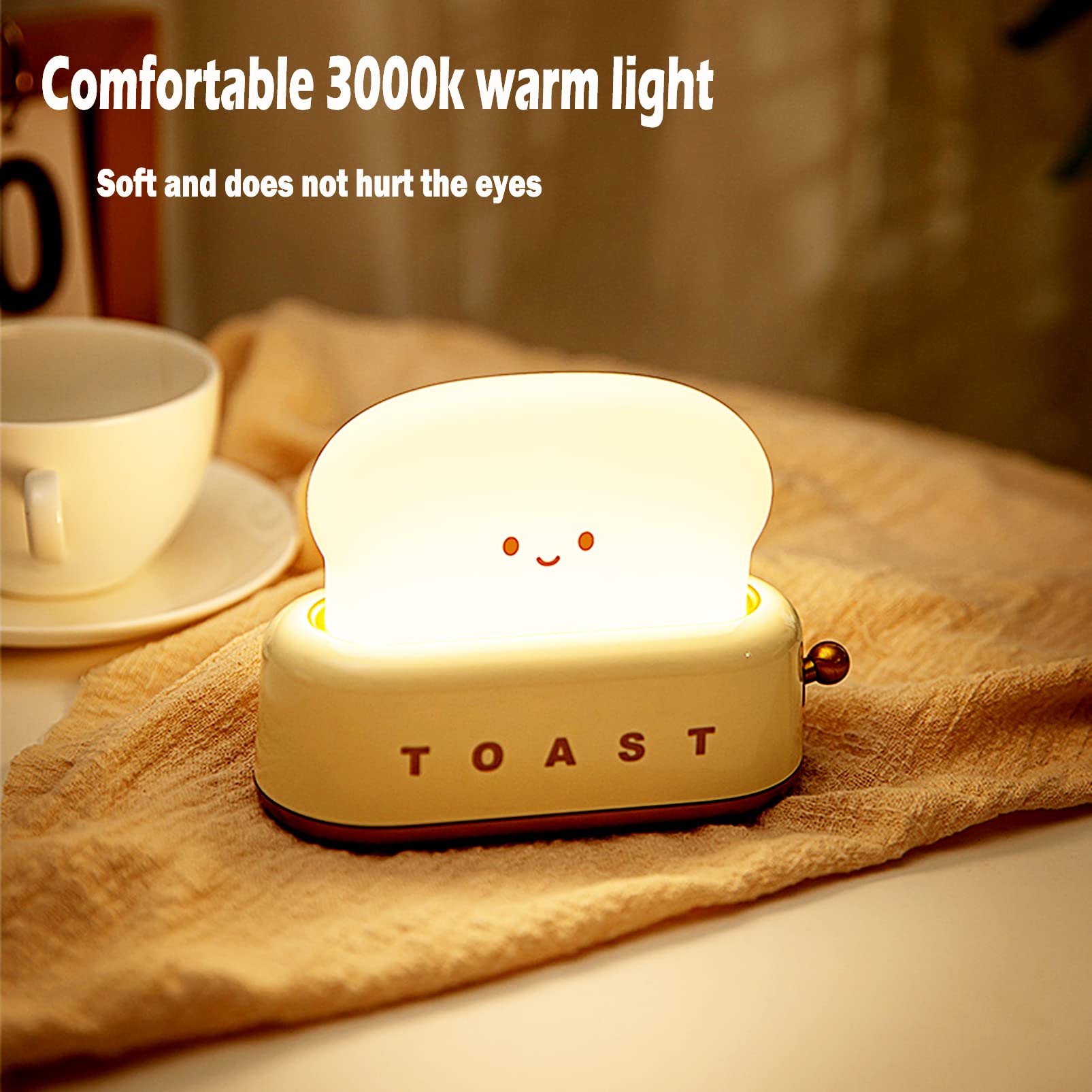 Cute Toast Night Lamp - Dimmable LED Rechargeable Night Light with Timer, Portable Bedside Desk Lamp for Kids Room, Nursery & Christmas Decor - Perfect for Baby Girls & Boys Bedtime (Yellow)