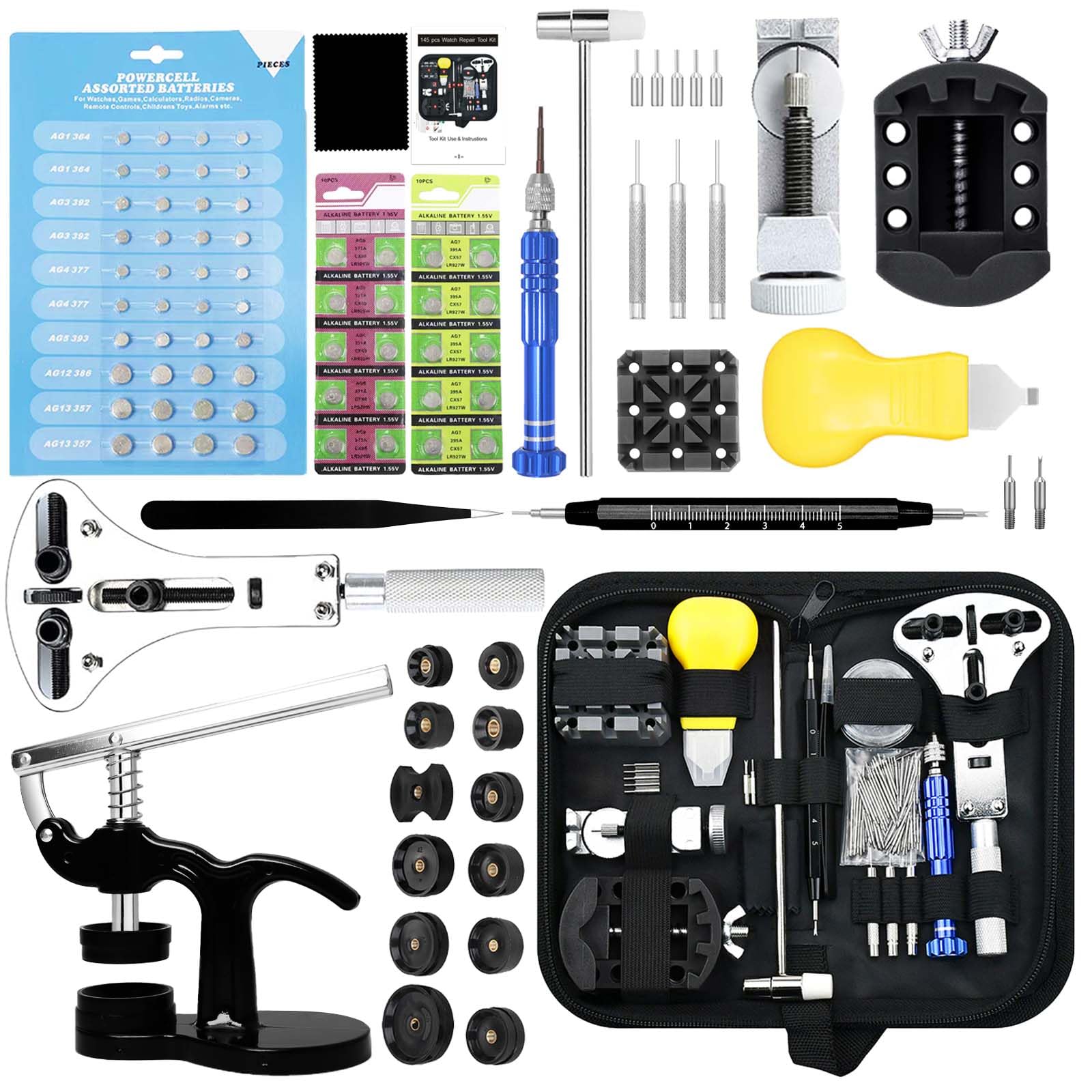 Professional Watch Repair Kit with 60pcs Batteries - GLDCAPA Watch Battery Replacement Tool Set, Case Opener, Link Remover & Press Set in Portable Carrying Case | Perfect for Watchmakers, Jewelers & DIY Watch Repair at Home or Workshop