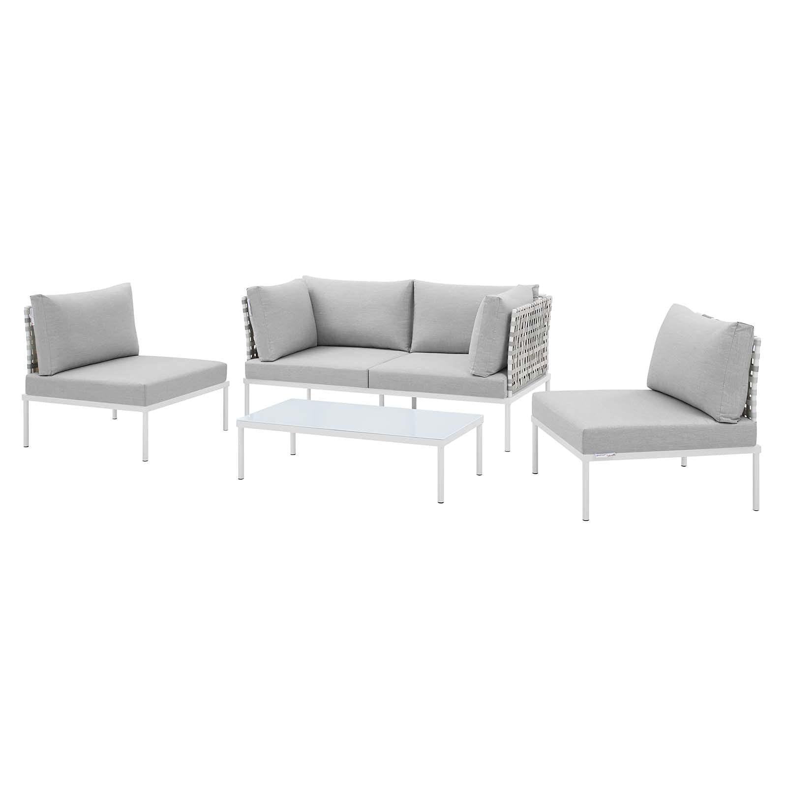 Modern Aluminum Grey Lounge Sectional Sofa Set with Table - Outdoor Patio Furniture for Garden, Cafe, Poolside & Backyard Relaxation