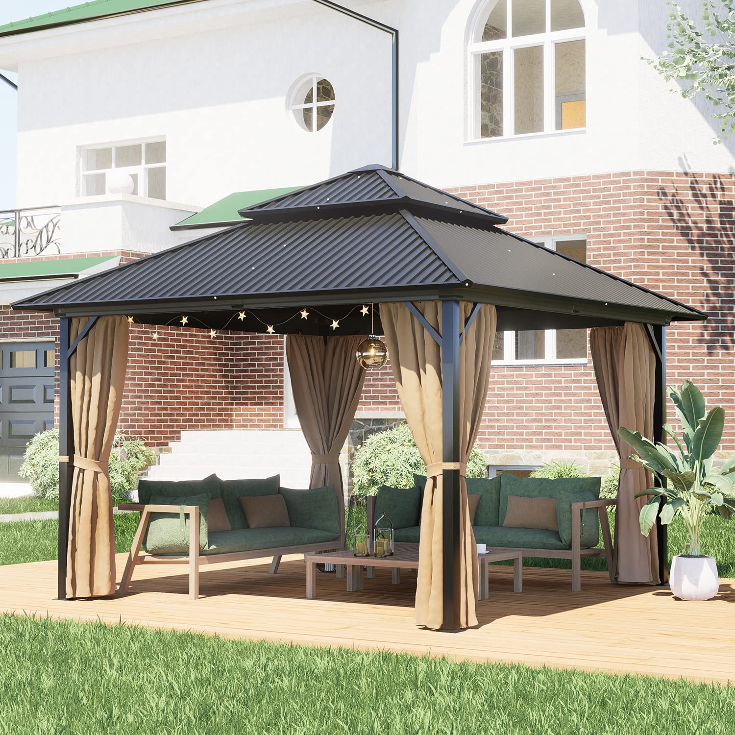 12' x 12' BPS Hardtop Gazebo - Waterproof Outdoor Canopy Tent with Netting for Patio, Garden, Yard | Perfect for Backyard Parties, BBQ Gatherings & Outdoor Relaxation