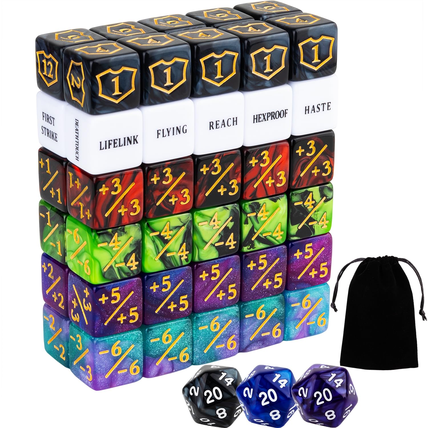 63-Piece MTG Dice Counters Bulk Set - Ability Keywords, Tokens, Shield & Life Counters - 6-Sided Dice for Magic The Gathering, TCG & Card Games | Perfect for Tournaments, Casual Play & Strategy Sessions