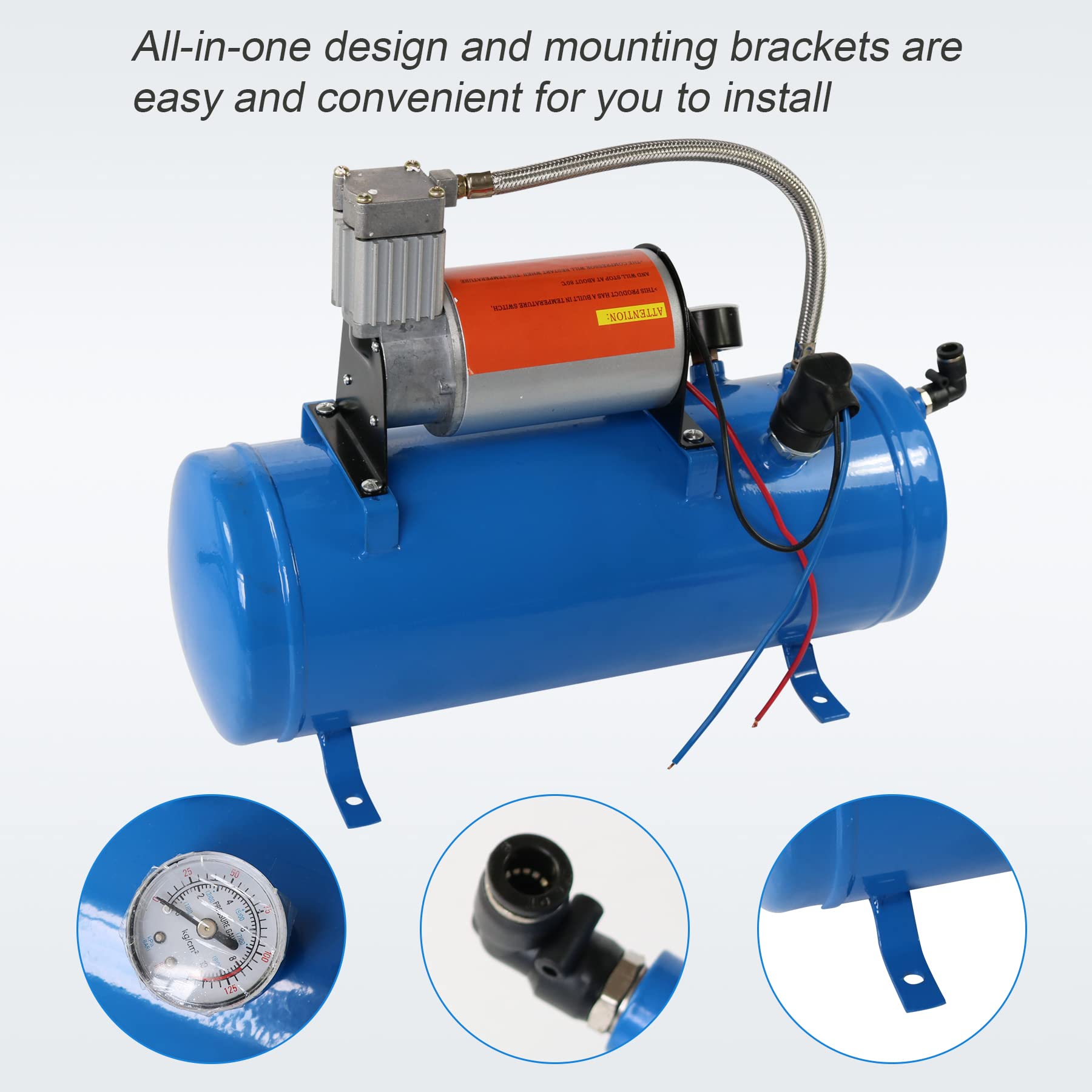 JDMSPEED 150PSI 12V DC Air Compressor with 6L/1.6 Gallon Tank - Portable High Pressure Pump for Train Horns, Motorhome Tires, Inflatable Boats & Off-Road Vehicles - Heavy Duty Air Compressor for Automotive, RV & Marine Use