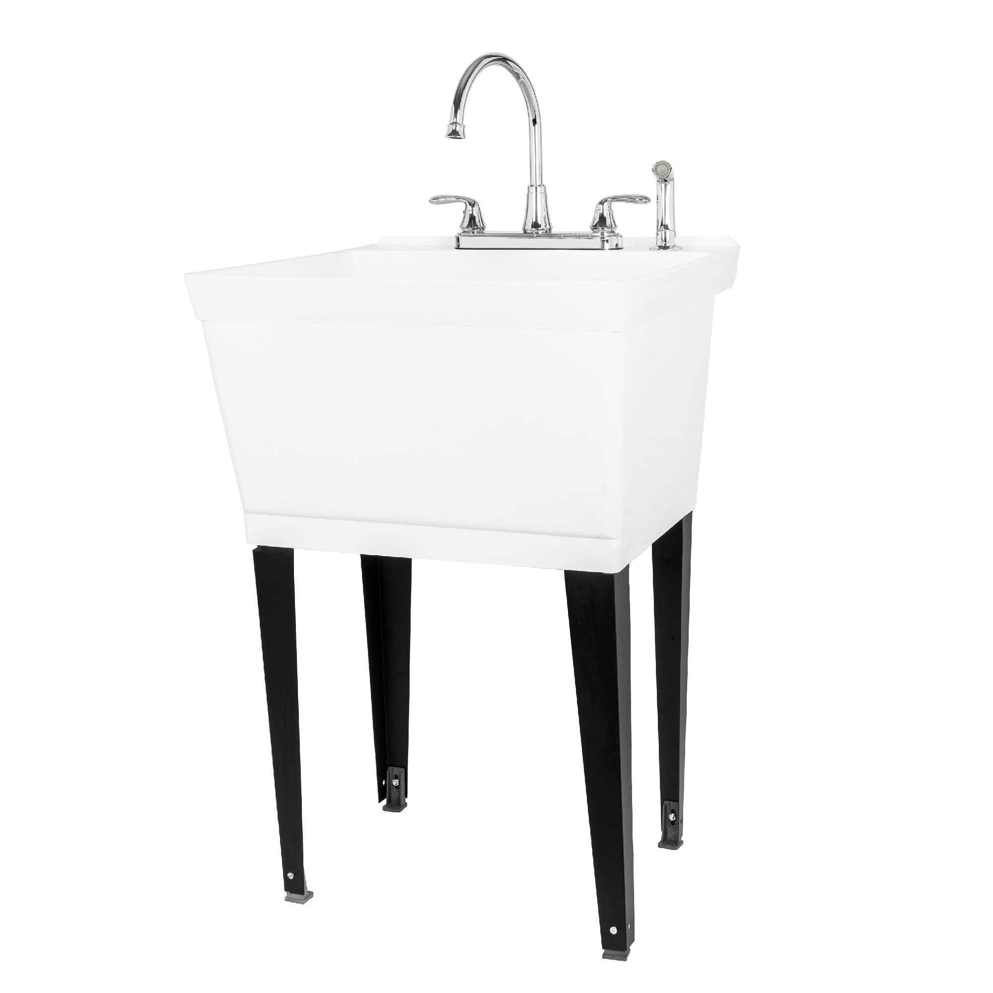Heavy Duty Utility Sink with Gooseneck Faucet - Large Free Standing Laundry Tub for Basement, Garage & Laundry Room - Durable Slop Sink by JS Jackson Supplies - Perfect for Washing Clothes, Cleaning Tools & DIY Projects (Chrome Faucet)