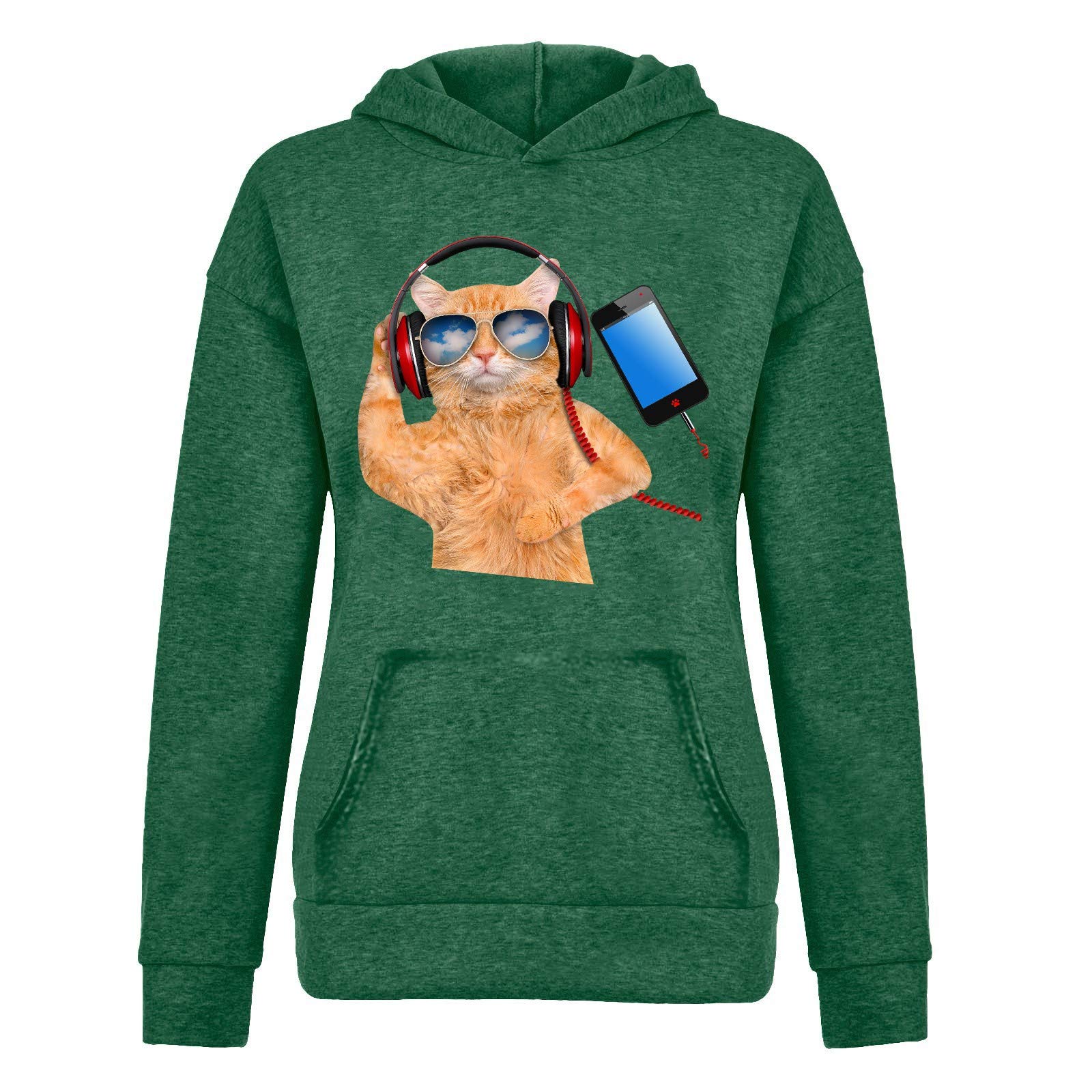 Women's Casual Cat Print Hoodie - Soft Pullover Sweatshirt for Everyday Wear | Perfect for Lounging, Running Errands & Outdoor Activities