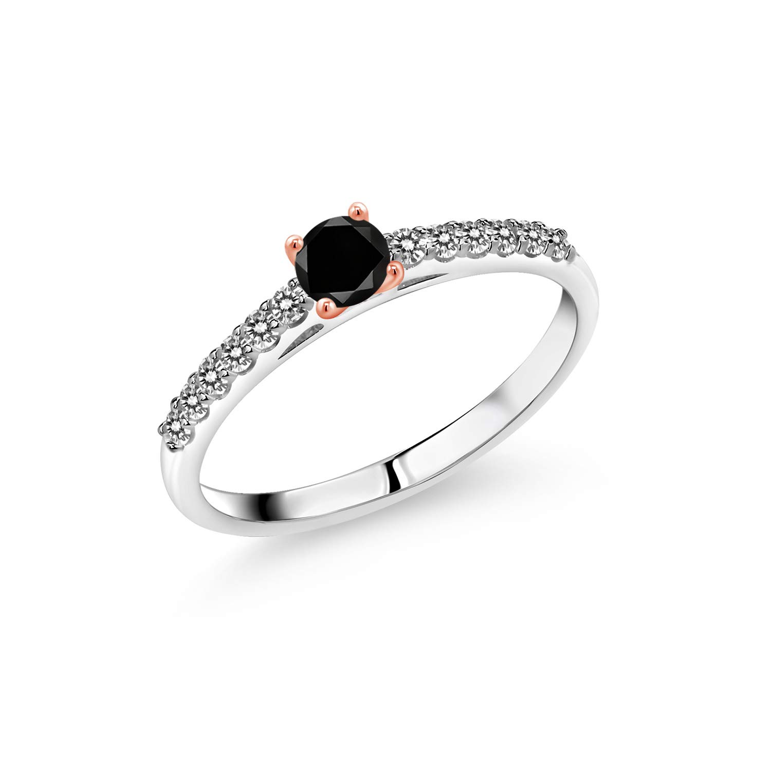 0.37 Ct Round Black & White Diamond Ring in 925 Sterling Silver & 10K Rose Gold - Elegant Wedding Band, Anniversary Gift, or Everyday Jewelry by Gem Stone King