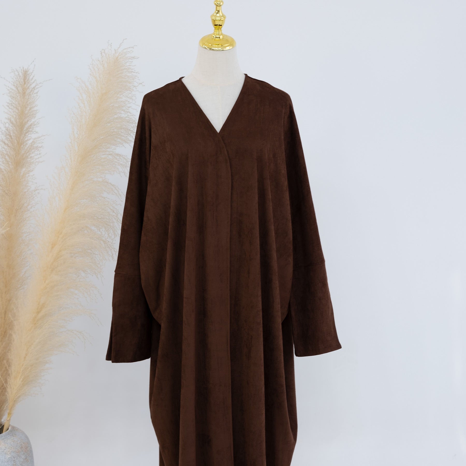 Ellie Suede Long Winter Coat for Women - Warm Brown Trench Coat with Belt, Perfect for Cold Weather, Office, and Outdoor Activities