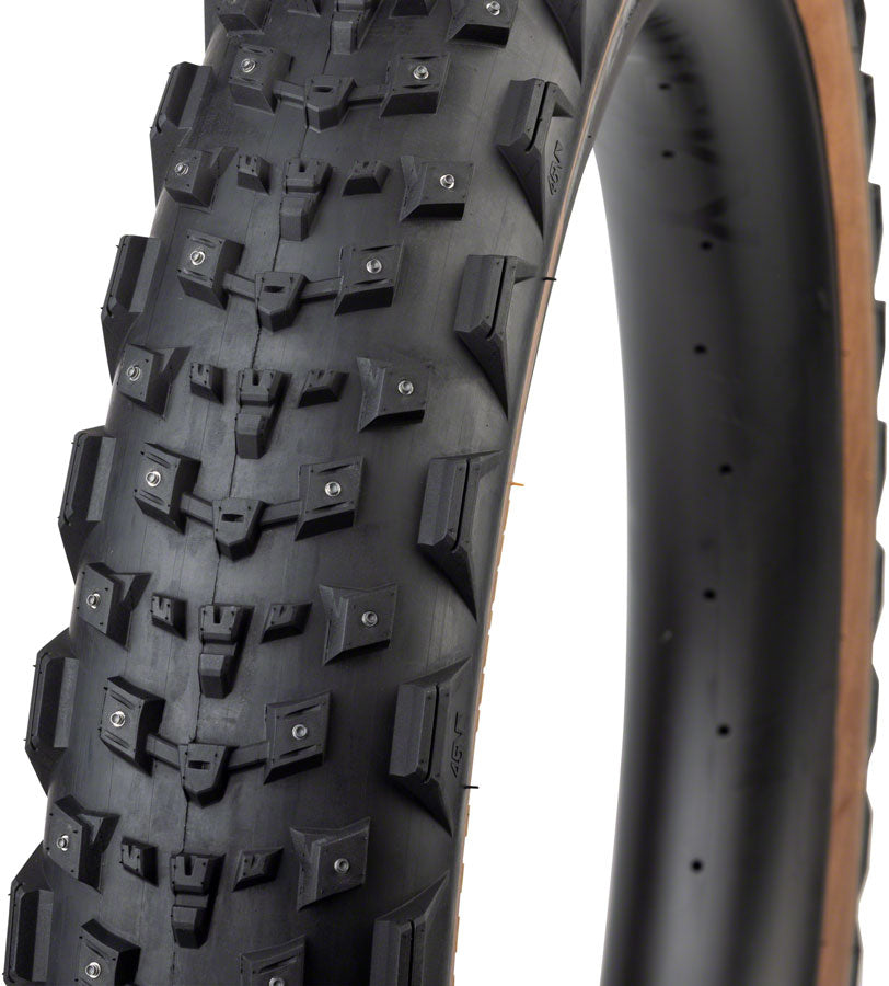 45NRTH Dillinger 4 Winter Bike Tire - 27.5 x 4.0 Tubeless Folding Tan 60 TPI with 168 Large Concave Carbide Studs | Perfect for Snow & Ice Cycling, Fat Tire Bikes, and Extreme Winter Conditions