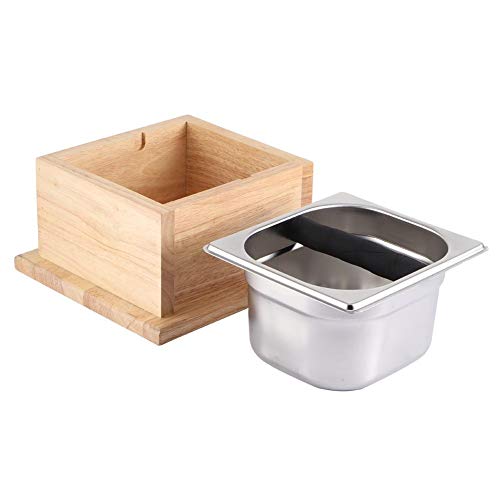 Stainless Steel Espresso Knock Box with Wooden Base - Coffee Grounds Container for Baristas, Home & Commercial Use - Perfect for Coffee Shops, Milk Tea Stores & Home Brewing