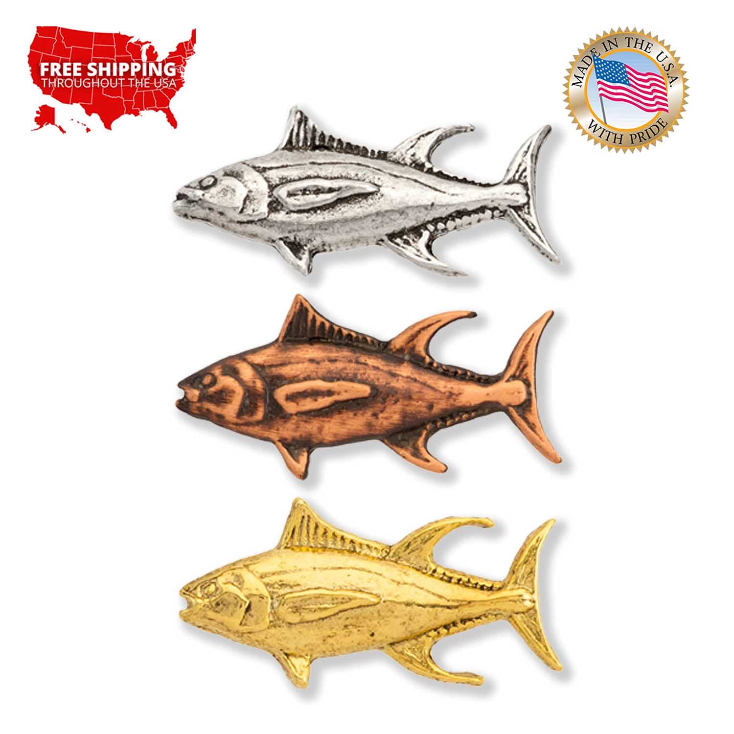 Gold Plated Yellowfin Tuna Tie Tack SG011TT - Elegant Pewter Fish Lapel Pin for Men, Perfect for Business Meetings & Formal Events