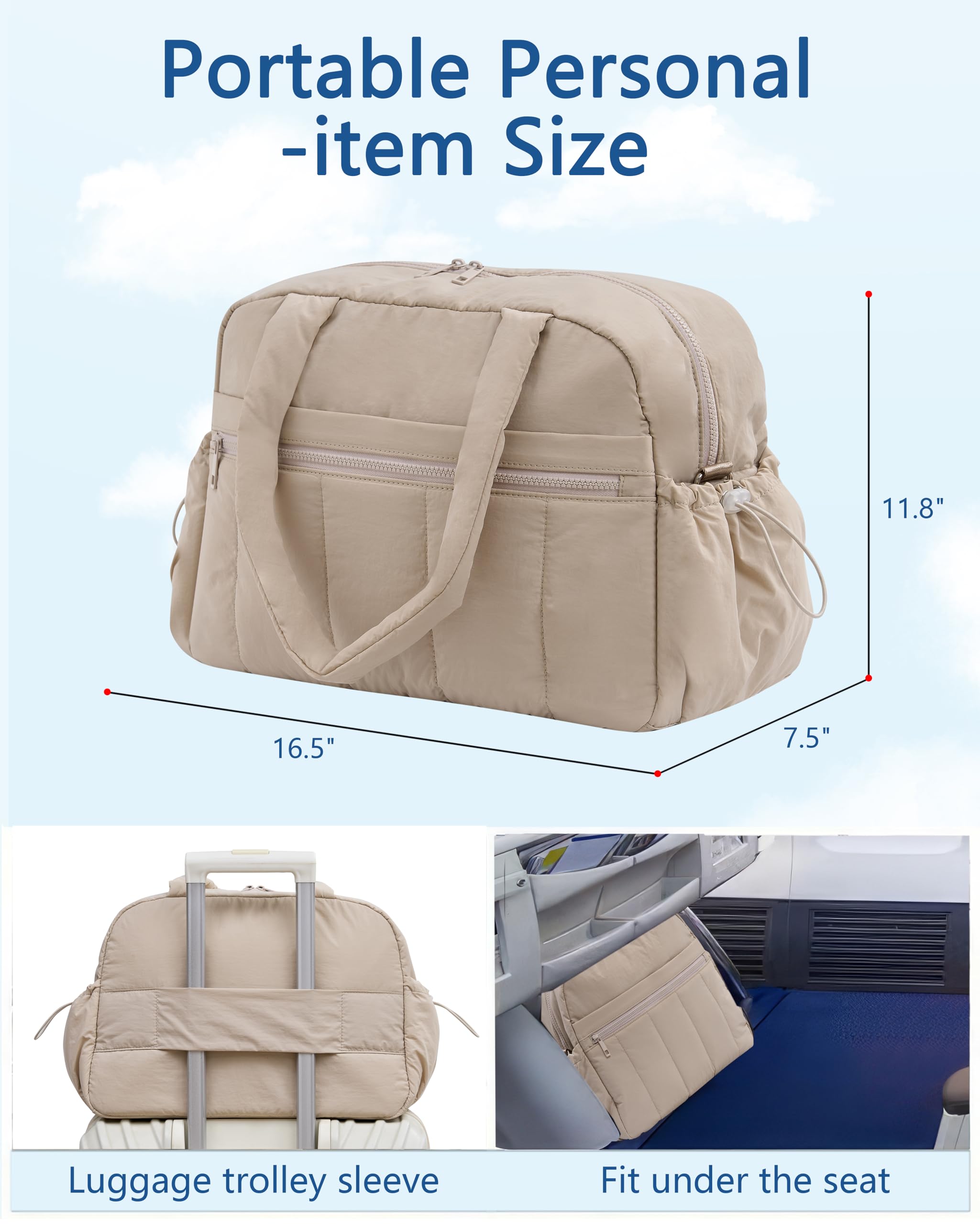 **Puffer Duffle Weekender Bag for Women - Travel, Gym & Hospital Use with Laptop Compartment & Wet Pocket - Airplane Carry-On Approved**    *(Perfect for weekend getaways, gym sessions, hospital visits, and hassle-free air travel!)*