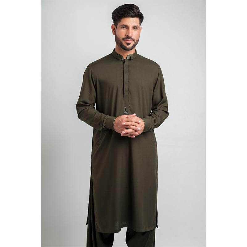 Jungle Green Designer Salwar Kameez with Olive Brocade - Elegant Indian Ethnic Wear for Women, Perfect for Weddings, Festivals & Special Occasions