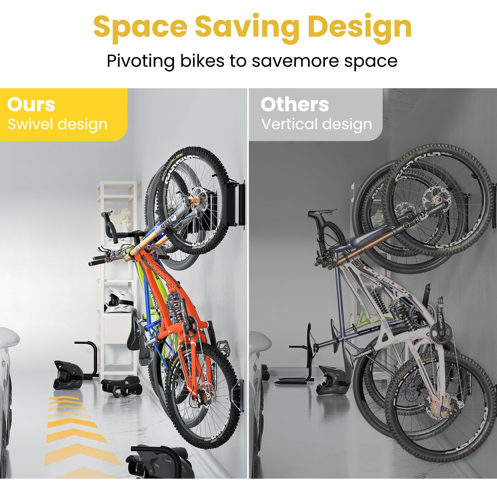 PUTORSEN Swivel Bike Wall Mount - Heavy Duty Vertical Bike Rack for Garage & Indoor Storage (Holds 77 lbs) | Space Saving Bike Hanger for Home, Apartment, Gym | Black Wall Mounted Bicycle Organizer for Easy Access & Secure Parking