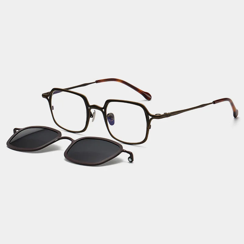 Stylish Black Unisex Titanium Square Full Rim Eyeglasses with Clip-On Sunglasses - Perfect for Outdoor Activities, Driving, and Fashion Accessories