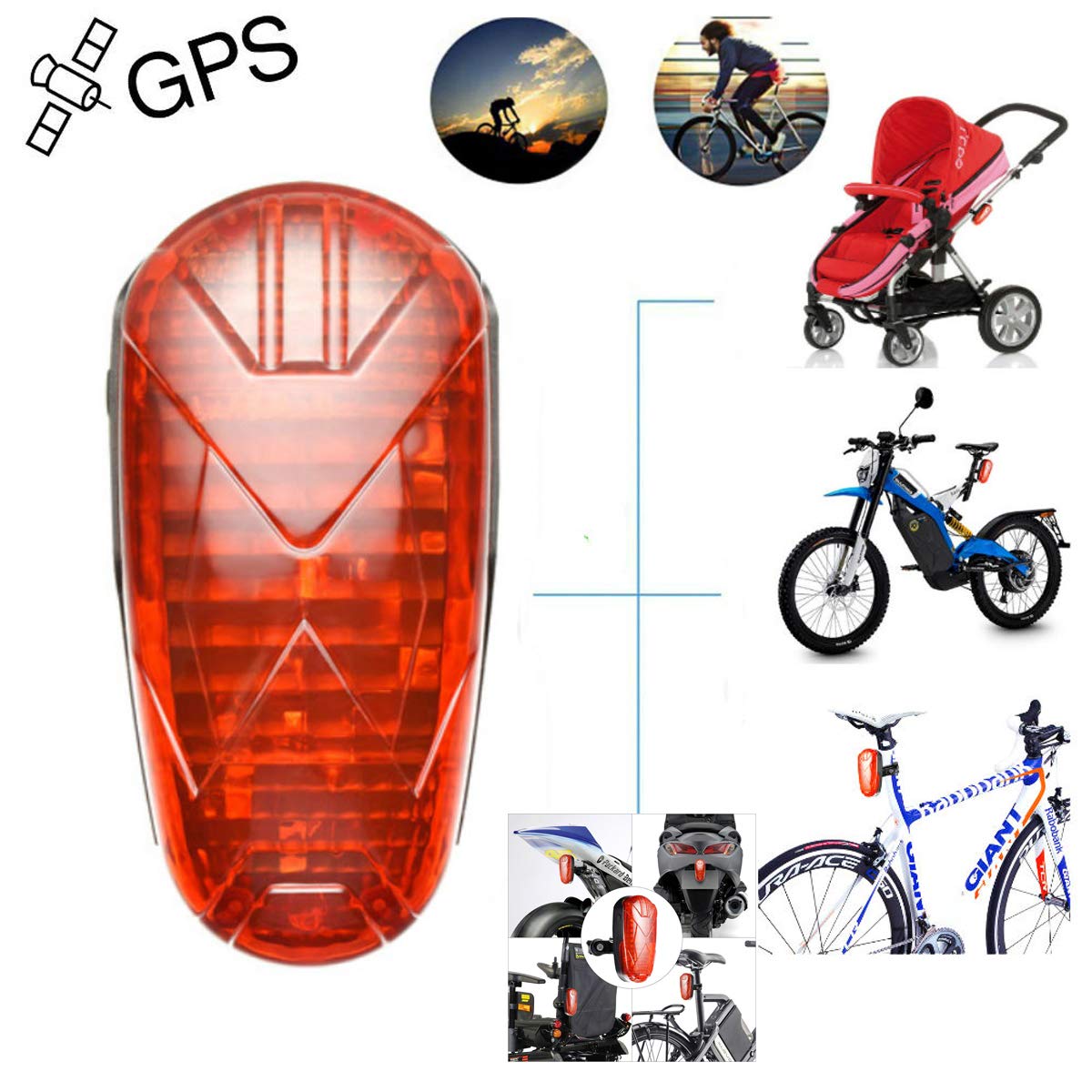 Zeerkeer GPS Tracker for Bike - Real-Time Anti-Theft Bicycle Tracker with LED Taillight, IP65 Waterproof, Move Alarm & SOS Light - Hidden GPS Locator for Bicycle, Motorcycle, Baby Stroller - Perfect for Cycling Safety, Theft Prevention & Child Monitoring