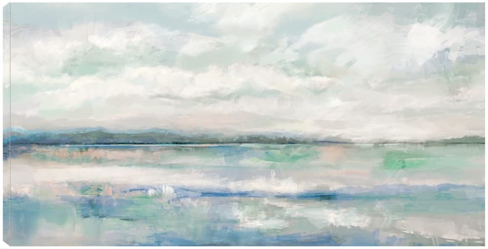 Reflective Horizon Canvas Wall Art - Modern Abstract Painting for Home & Office Decor - Ready to Hang 40x21 Inch - Perfect for Living Room, Bedroom, Bathroom, Kitchen, Dining Area & Bar