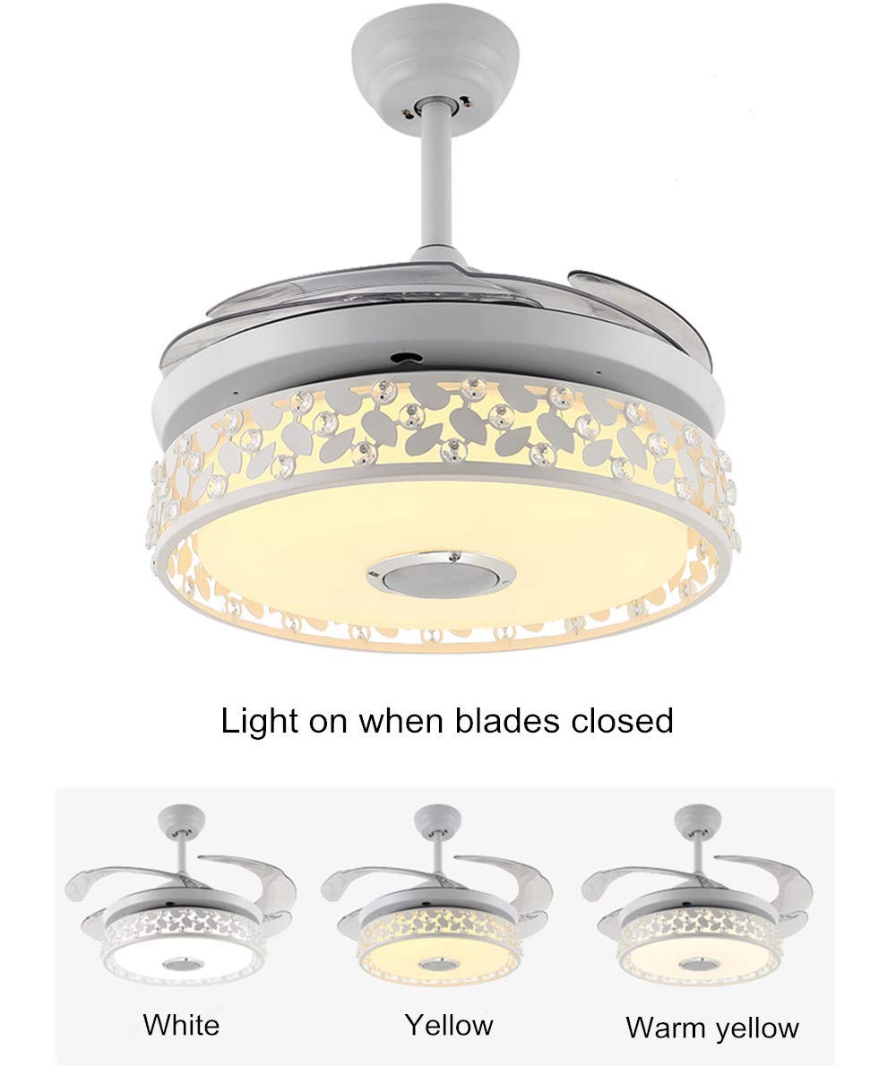 42 Inch Smart Ceiling Fan with Light, Bluetooth Speaker & Remote Control - Modern 7-Color Dimmable LED Chandelier Fan, Ultra Quiet for Bedroom, Dining Room & Living Room - Perfect for Home Cooling & Ambient Lighting (White)