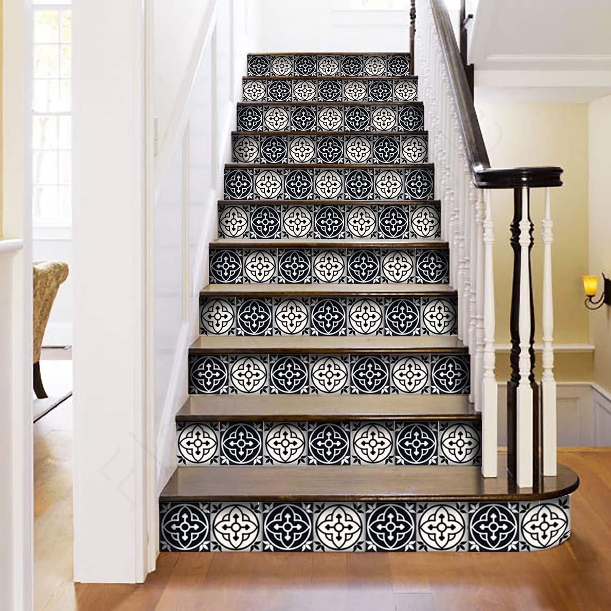 Mi Alma Black and White Peel and Stick Tile Stickers - 24 PC Set of 6x6 Inch Vinyl Wall Decals for Kitchen Backsplash & Bathroom Decor - Easy DIY Home Renovation (Stars Design) - Perfect for Renters, Apartments, and Quick Home Makeovers