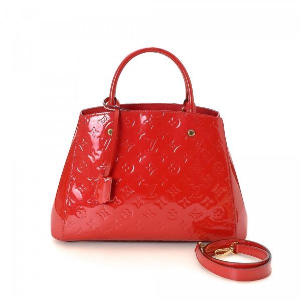 Authentic Louis Vuitton Montaigne MM Monogram Vernis Tote Bag in Vibrant Red - Perfect for Work, Travel & Luxury Everyday Carry