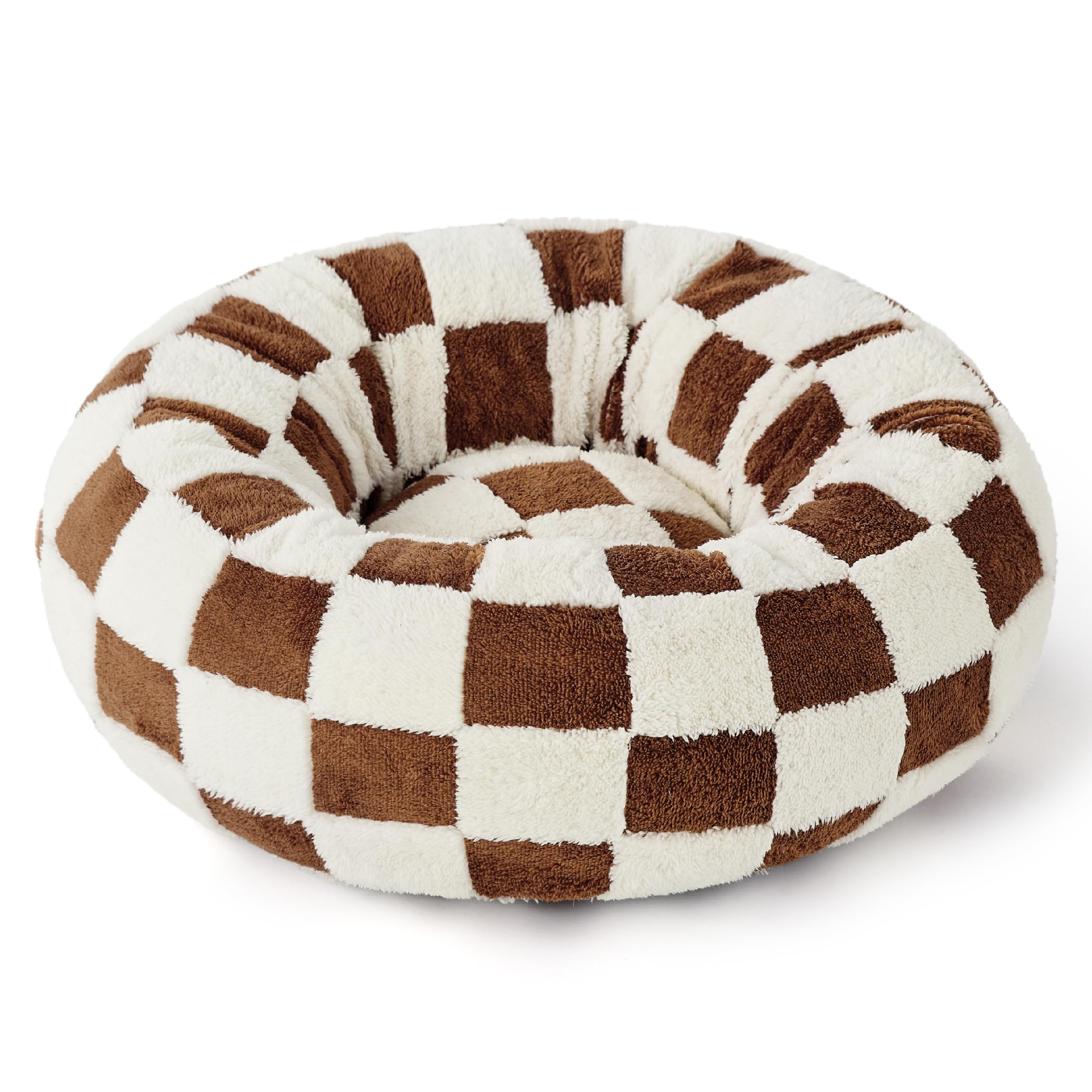 Cozy Round Donut Pet Bed for Small Dogs & Cats - Soft Teddy Sherpa Plush with Anti-Slip Bottom - Calming Anxiety Relief Bed for Indoor Pets - Perfect for Napping, Lounging & Stress Relief