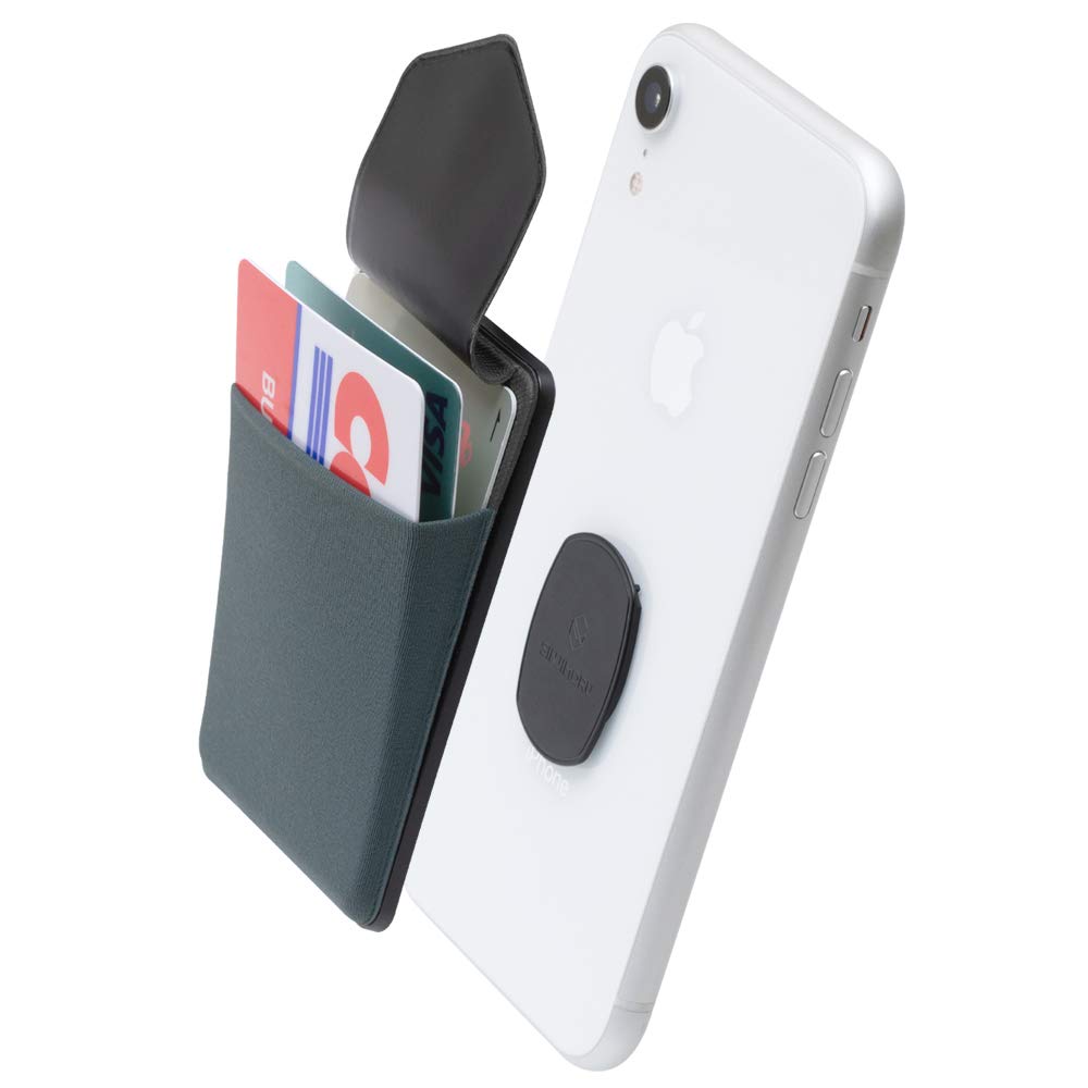 Sinjimoru Removable Phone Wallet with Flap - Wireless Charging Compatible Card Holder for iPhone & Samsung (Grey) | Perfect for Hands-Free Shopping & Travel