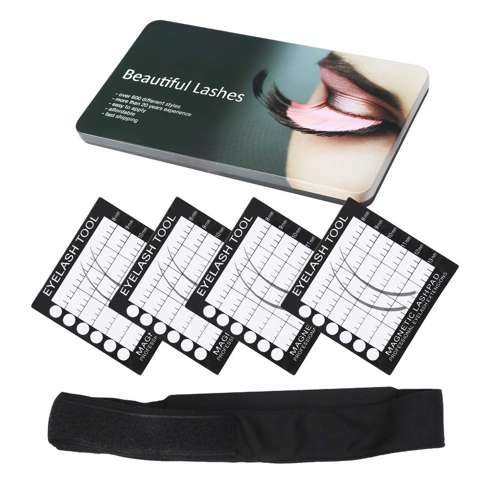 Magnetic Eyelash Extension Pad - Professional Lash Pad Holder with 4 Magnetic Headbands for Eyelash Extensions (Black) | Perfect for Salon Professionals & DIY Lash Artists at Home