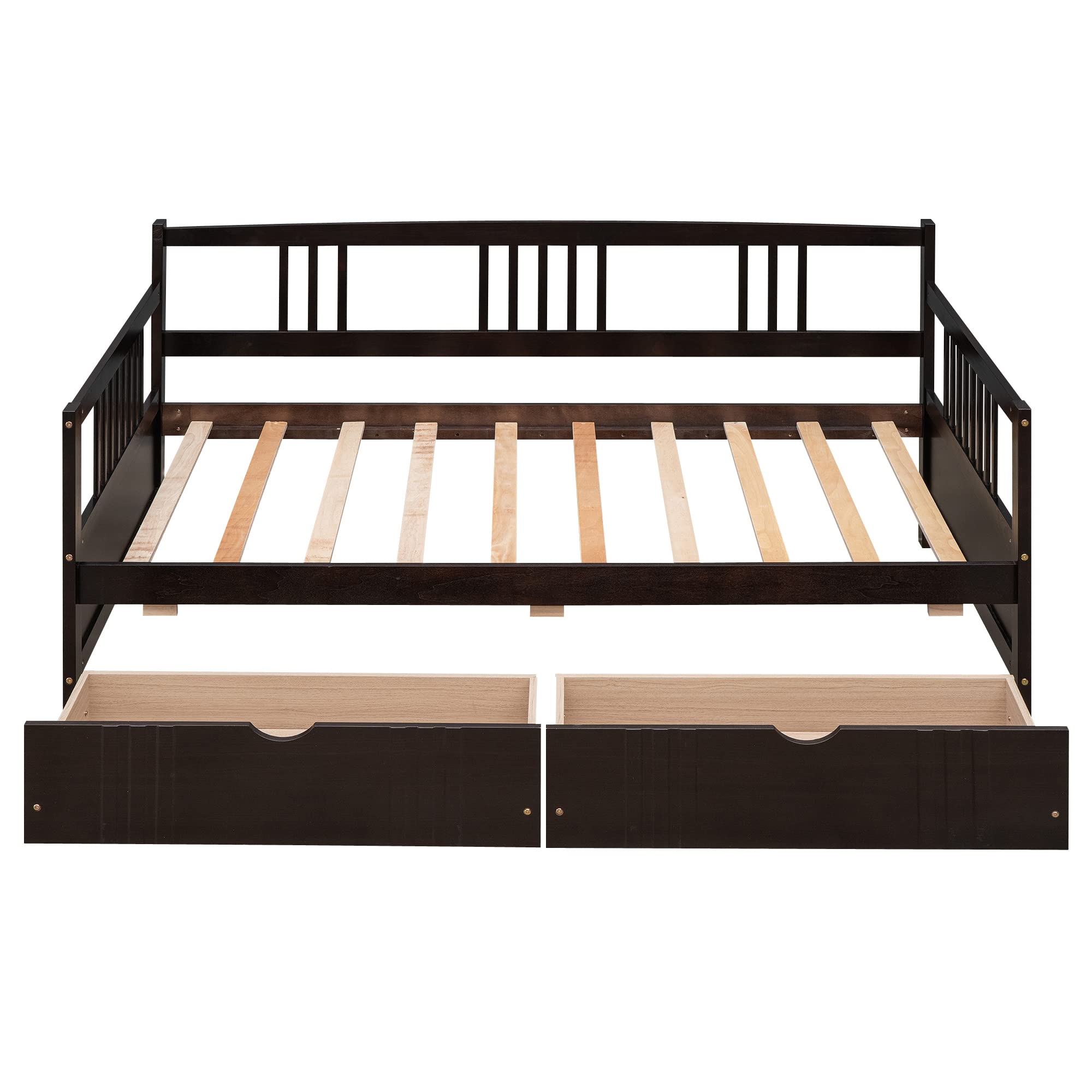 MERITLINE Twin Size Wood Daybed with Storage Drawers - Convertible Sofa Bed for Teens & Adults - Espresso Finish - Perfect for Small Bedrooms, Guest Rooms & Dorm Rooms