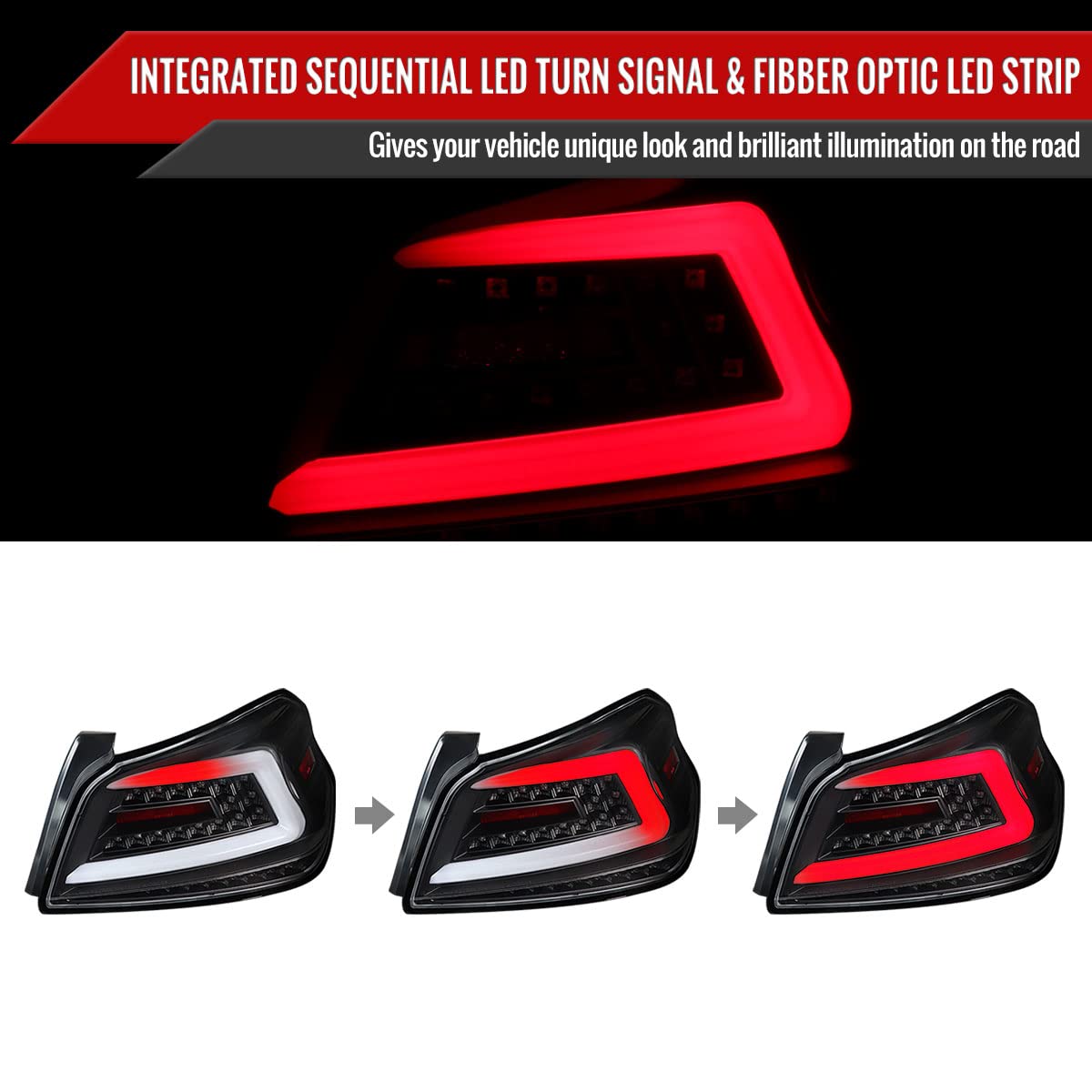 Black Sequential LED Tail Lights for 2015-2021 Subaru WRX - Smoked Brake Lamps with Turn Signal & Reverse Light - Perfect for Night Driving & Car Customization