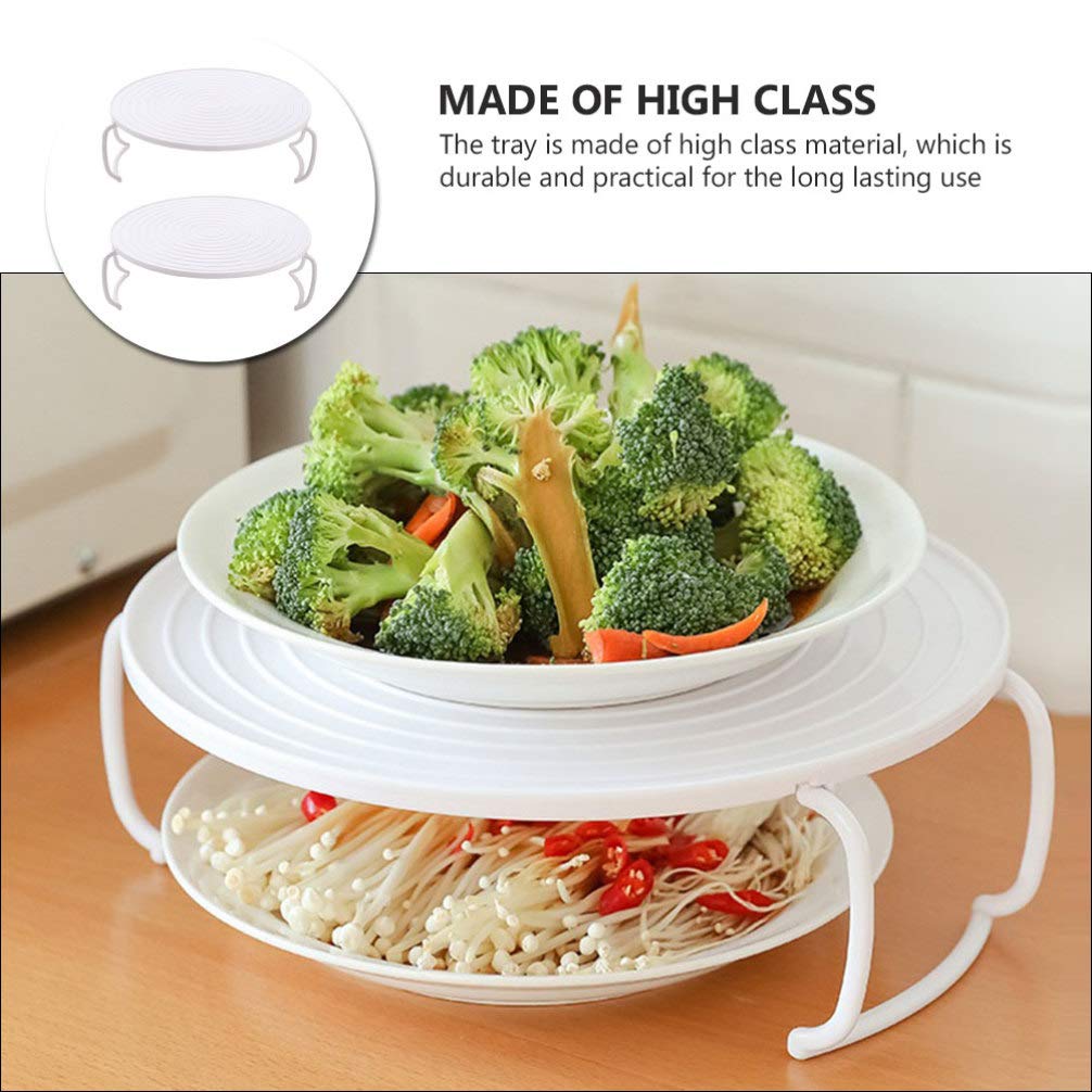 2-Pack Cabilock Microwave Plate Stacker - Adjustable Microwave Oven Tray Rack for Layered Cooking, Steaming & Heating | Space-Saving Kitchen Organizer for Small Spaces | Perfect for Meal Prep, Leftovers & Family Dinners