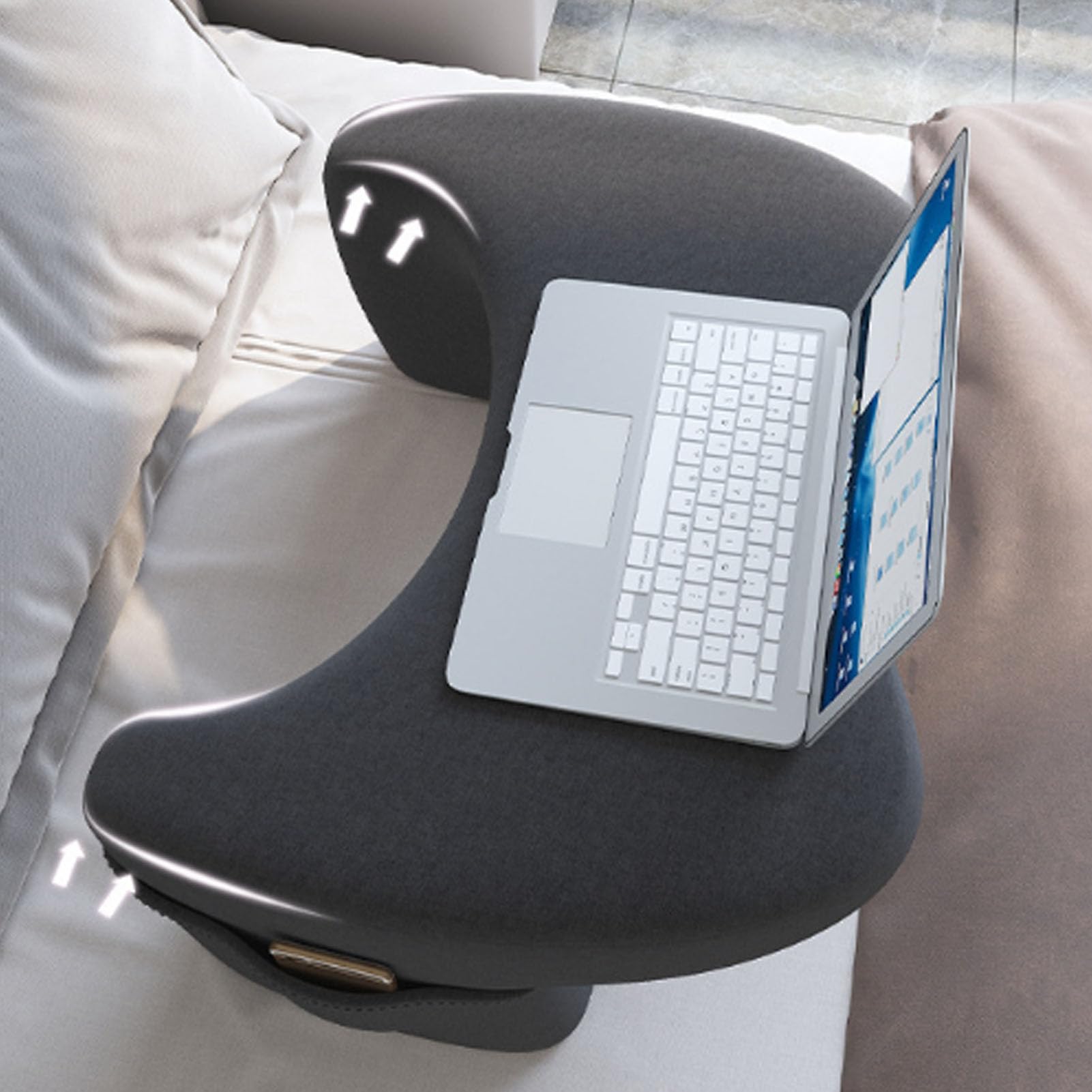 Memory Foam Laptop Lap Desk Pillow with Side Pockets - Portable Workstation for Gaming, Reading & Working - Soft Arm Rest Cushion for Bed, Couch & Floor Use (Home Office, Dorm Room, Travel)