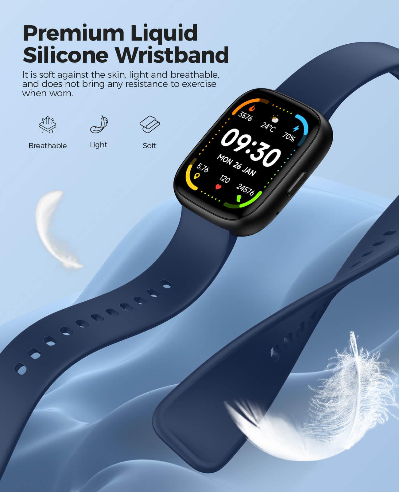 Smart Watch with Alexa Built-in, 100+ Fitness Tracker, IP68 Waterproof, Heart Rate & Sleep Monitor, 24/7 Blood Oxygen & Stress Tracking - Compatible with Android & iPhone (Blue) - Perfect for Workouts, Swimming & Daily Health Monitoring