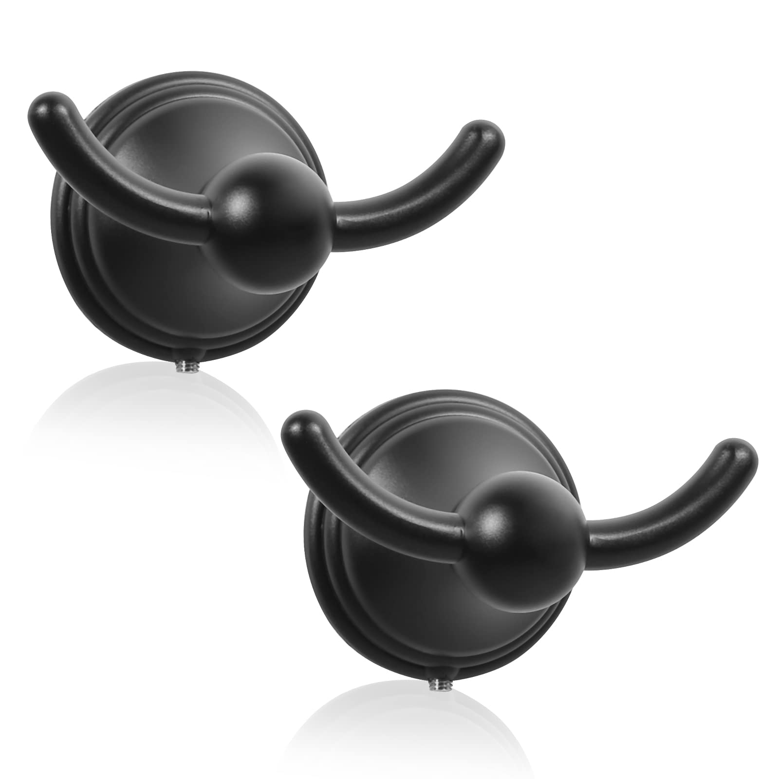 Black Wall Mounted Towel Hooks for Bathroom - 2 Pack Matte Black Bath Towel & Robe Hooks - Perfect for Bathroom, Kitchen, Laundry Room & Spa Organization