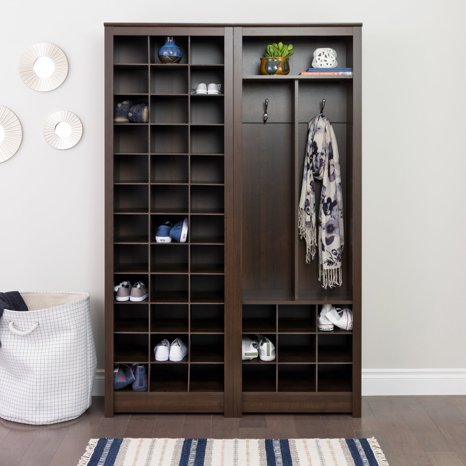 Prepac White Tall Storage Cabinet - 36 Shoe Organizer with Cubbies, Entryway Furniture (13
