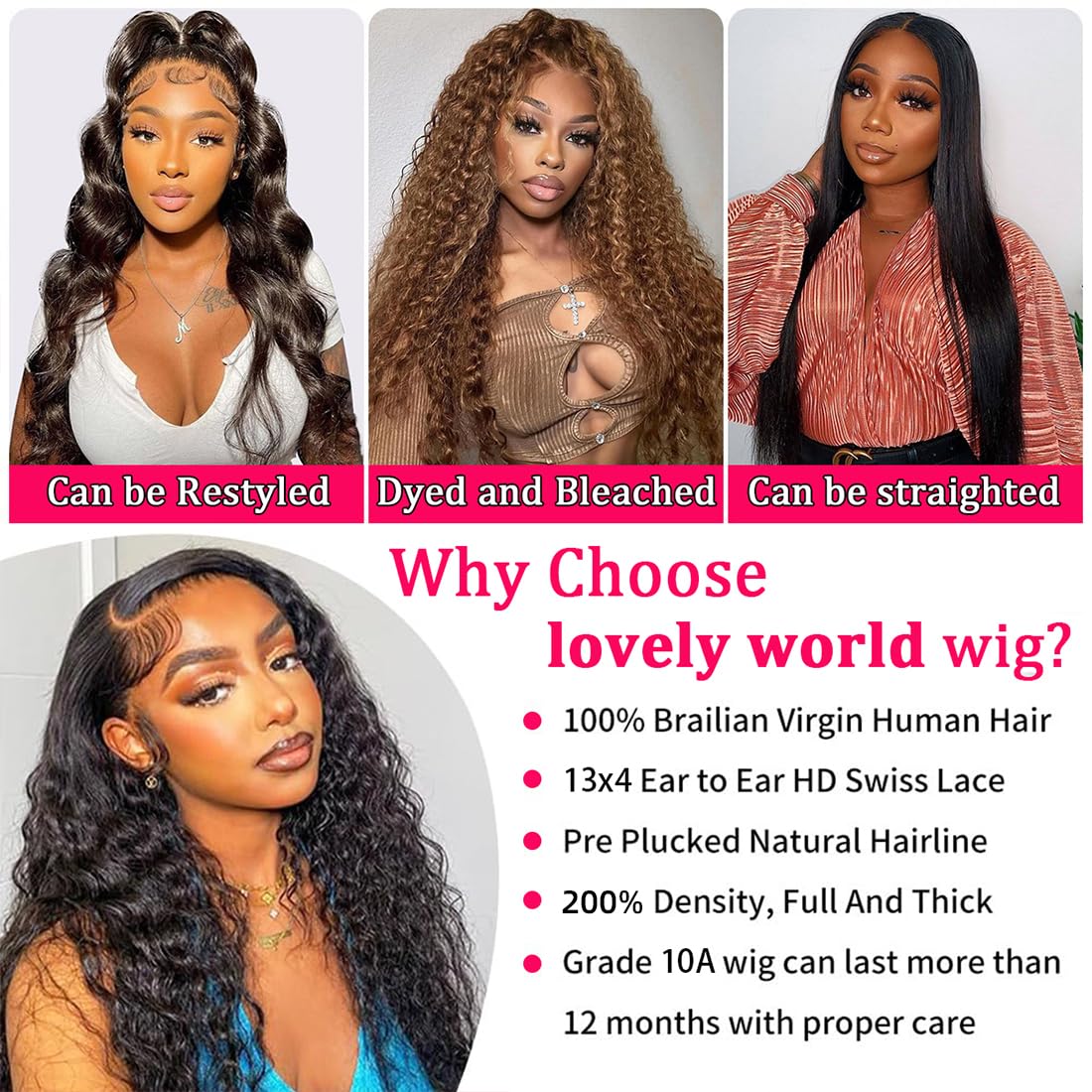 30 Inch Deep Wave Lace Front Human Hair Wig - 200% Density 13x4 HD Curly Lace Frontal Wig for Women | Perfect for Daily Wear, Parties & Special Occasions