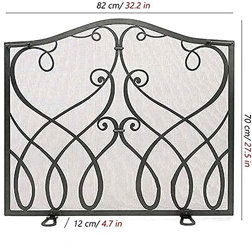 Black Iron Fireplace Spark Guard Screen - Single Panel Fire Pit Screen for Indoor/Outdoor Use, Modern Room Divider & Cat Safety Barrier - Perfect for Living Rooms, Patios, and Fireplace Safety