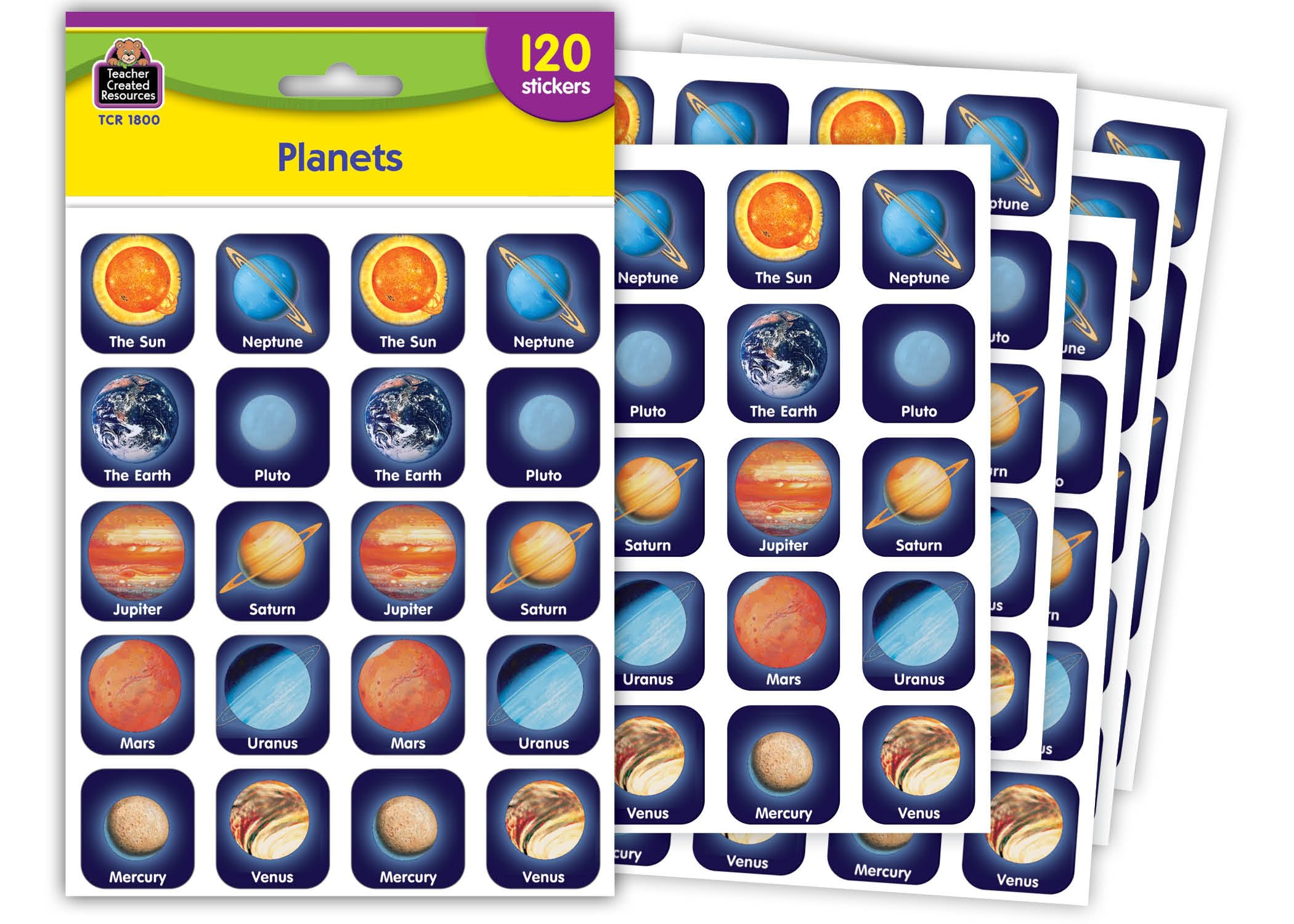 Teacher Created Resources Planets Stickers - 60 Colorful Space Stickers for Kids, Classroom, Science Projects & Scrapbooking (TCR-1800)
