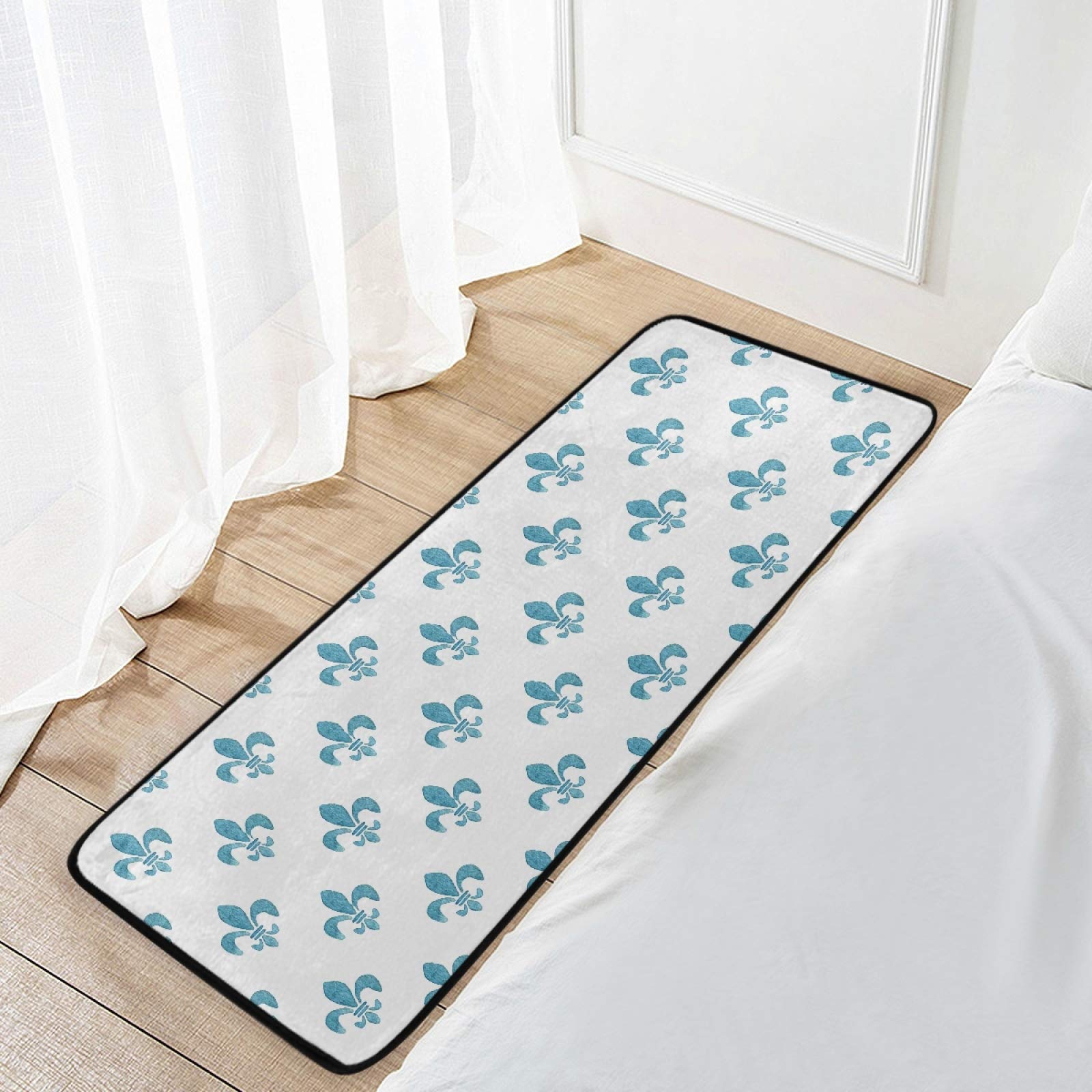 Susiyo Blue Fleur De Lis Anti-Fatigue Kitchen Mat - Non-Slip, Oil-Resistant, Easy to Clean Floor Rug for Indoor/Outdoor Use - Perfect for Kitchens, Bathrooms & Entryways