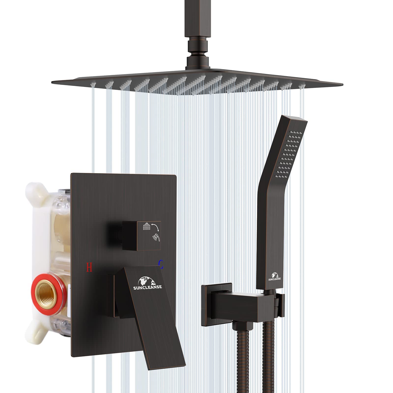 Oil Rubbed Bronze Rainfall Shower Faucet Set - High Pressure 10 Inch Shower Head with Handheld Sprayer, Ceiling Mounted Shower Combo for Luxurious Bathroom Experience | Perfect for Spa-Like Relaxation and Modern Bathroom Upgrades
