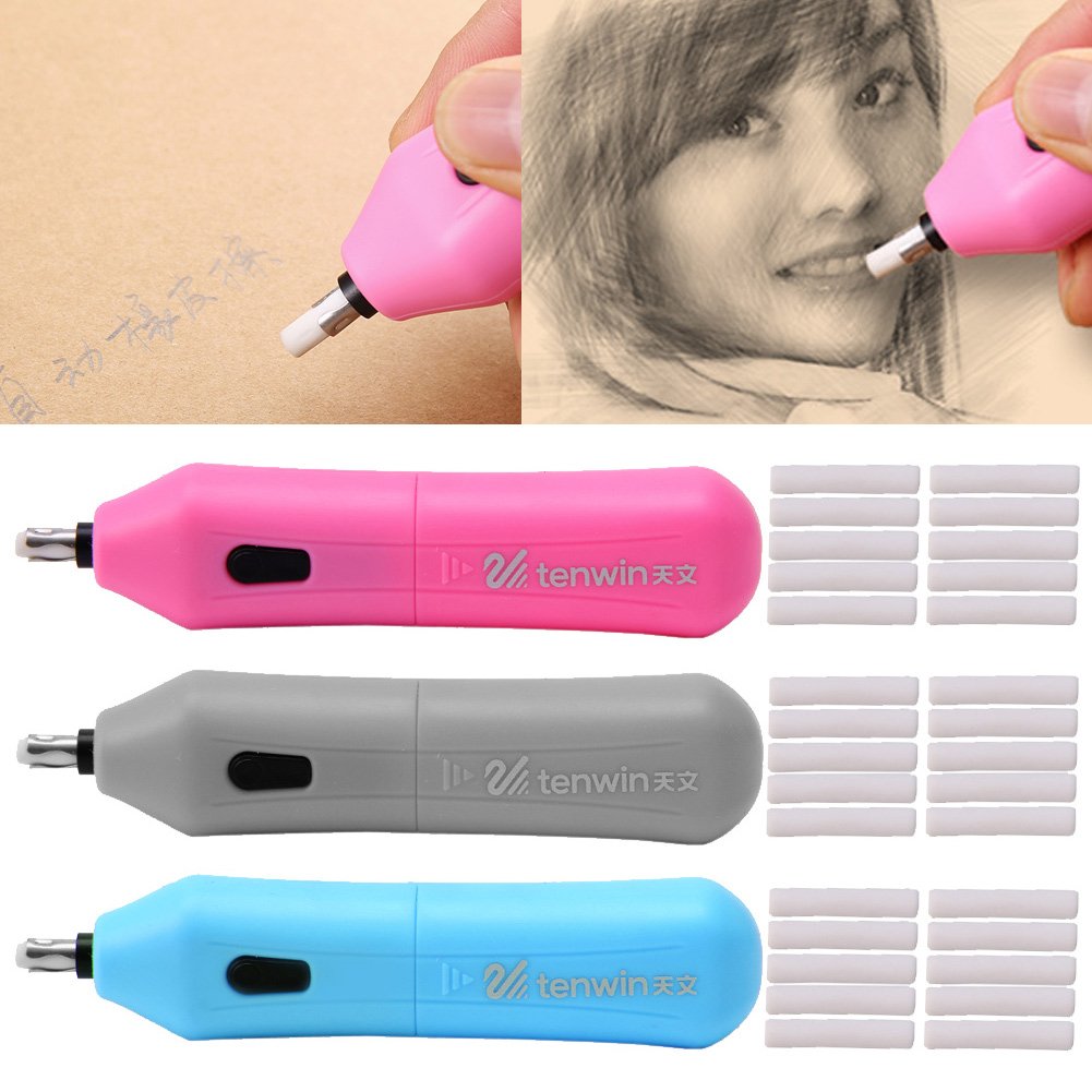 Portable Electric Eraser Pen with 10 Refillable Eraser Cores - Perfect for Artists, Students, Sketching & Painting | Correction Tape & Whiteout for Art Projects, School Work & Office Use