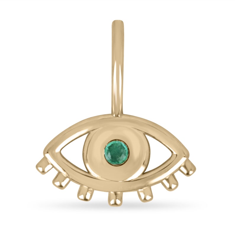 0.10 Carats Round Cut Genuine Emerald Evil Eye Pendant Necklace in 14K Solid Gold - Protection Jewelry for Women, Gift for Her, Spiritual & Fashion Accessory