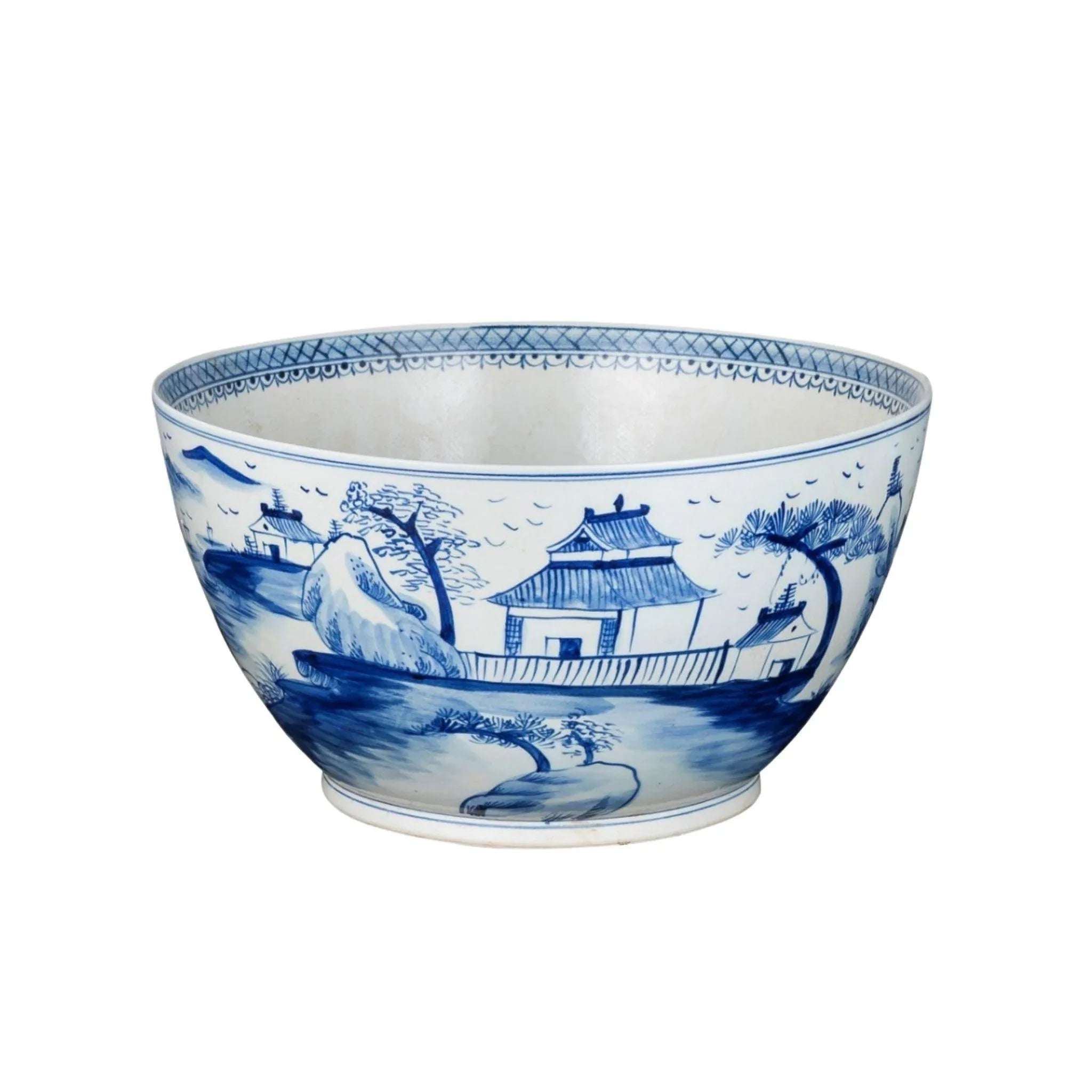 Hand-Painted Blue and White Porcelain Bowl - Traditional Village House Design - Perfect for Souvenirs, Home Decor, and Gift Giving