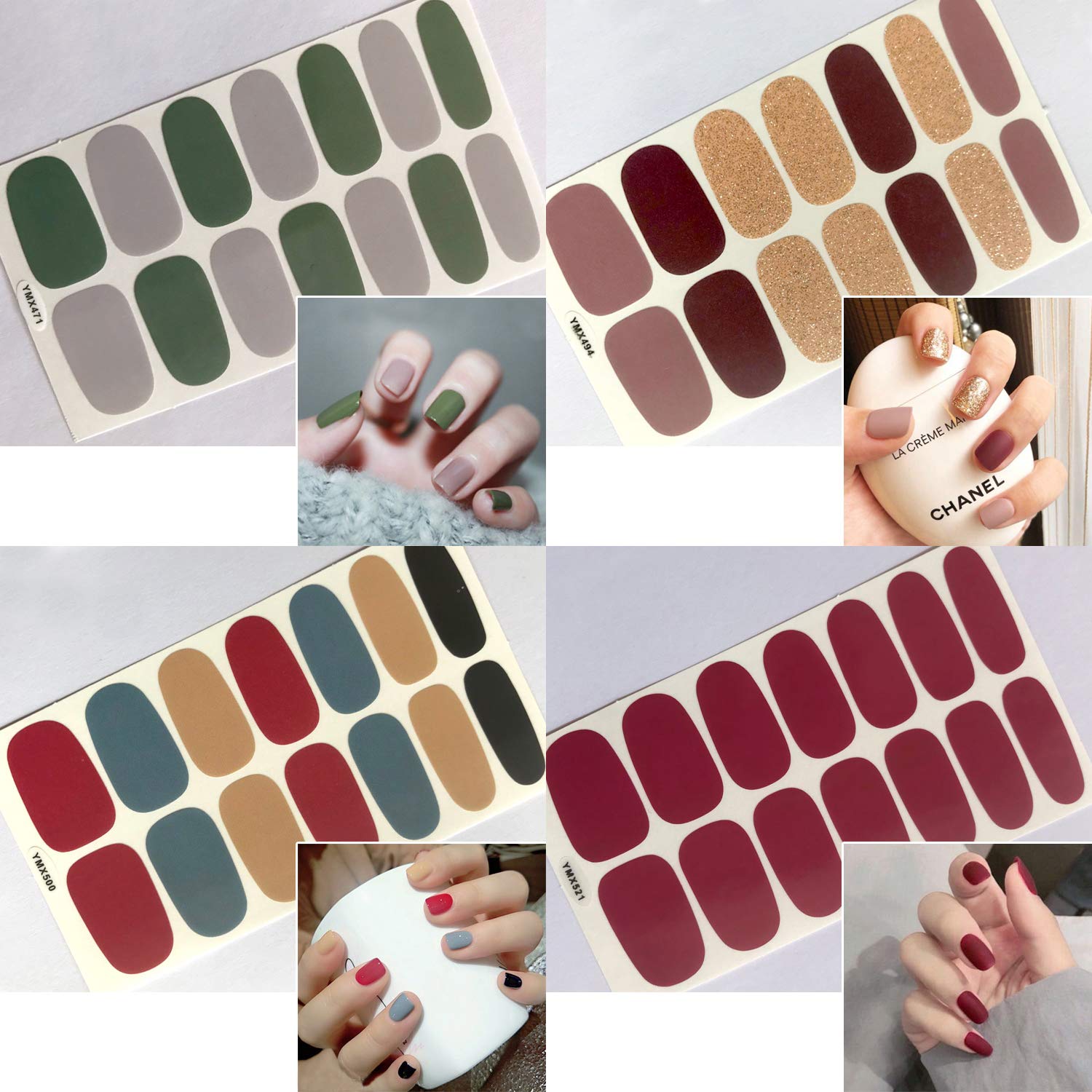 WOKOTO 20 Sheets Solid Color Nail Polish Wraps - Self-Adhesive Nail Decals & 1 Nail File - Full Cover Strips for DIY Manicure at Home, Salon, Parties & Special Occasions