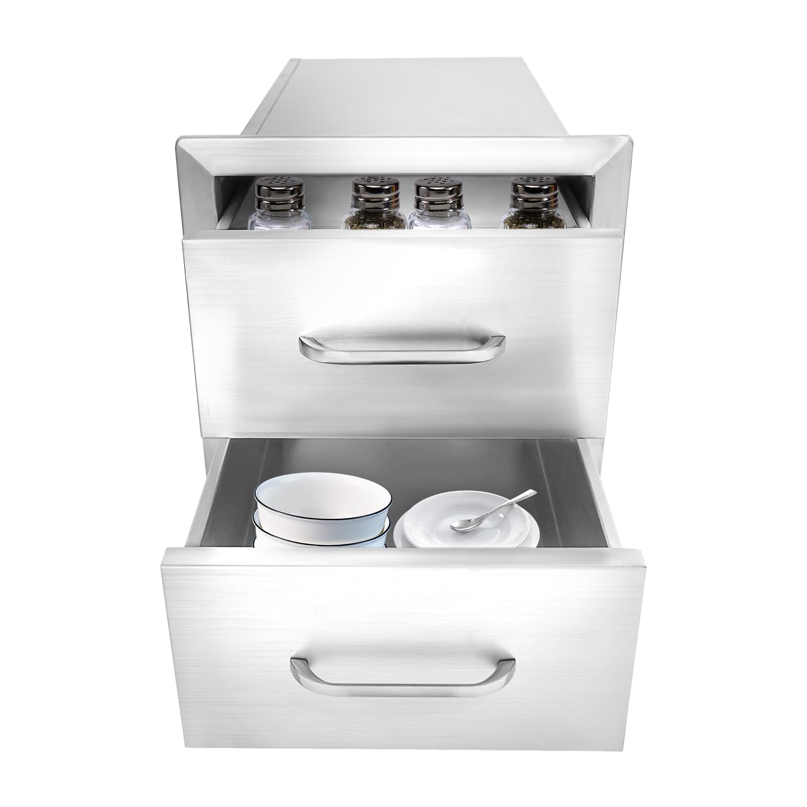 Stainless Steel Outdoor Kitchen Drawer - 2 Pull-Out Cabinets for BBQ Island (14x14.3x23 Inch) - Perfect for Patio & Backyard Cooking