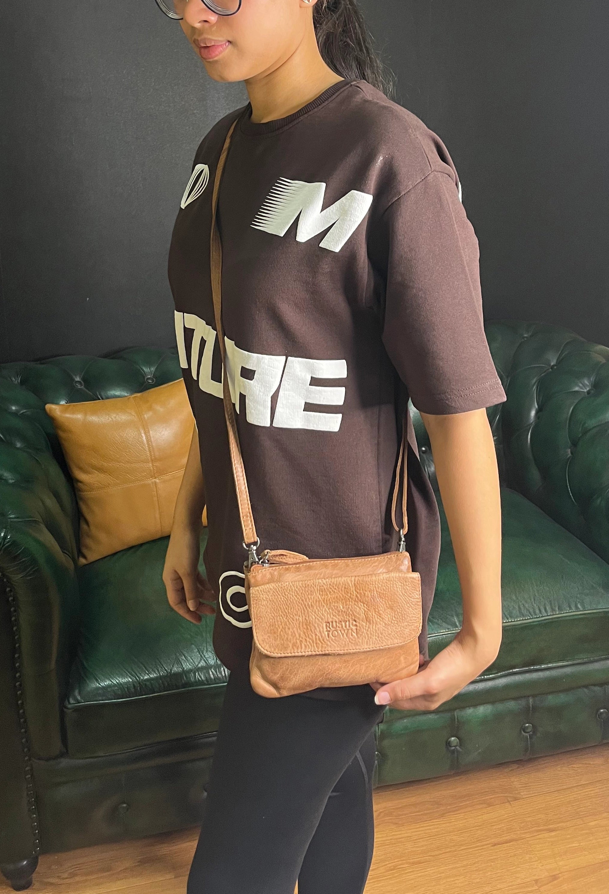 Premium Genuine Leather Sling Bag Wristlet Clutch Purse for Women - Cognac Brown Crossbody Handbag | Perfect for Travel, Shopping & Night Out