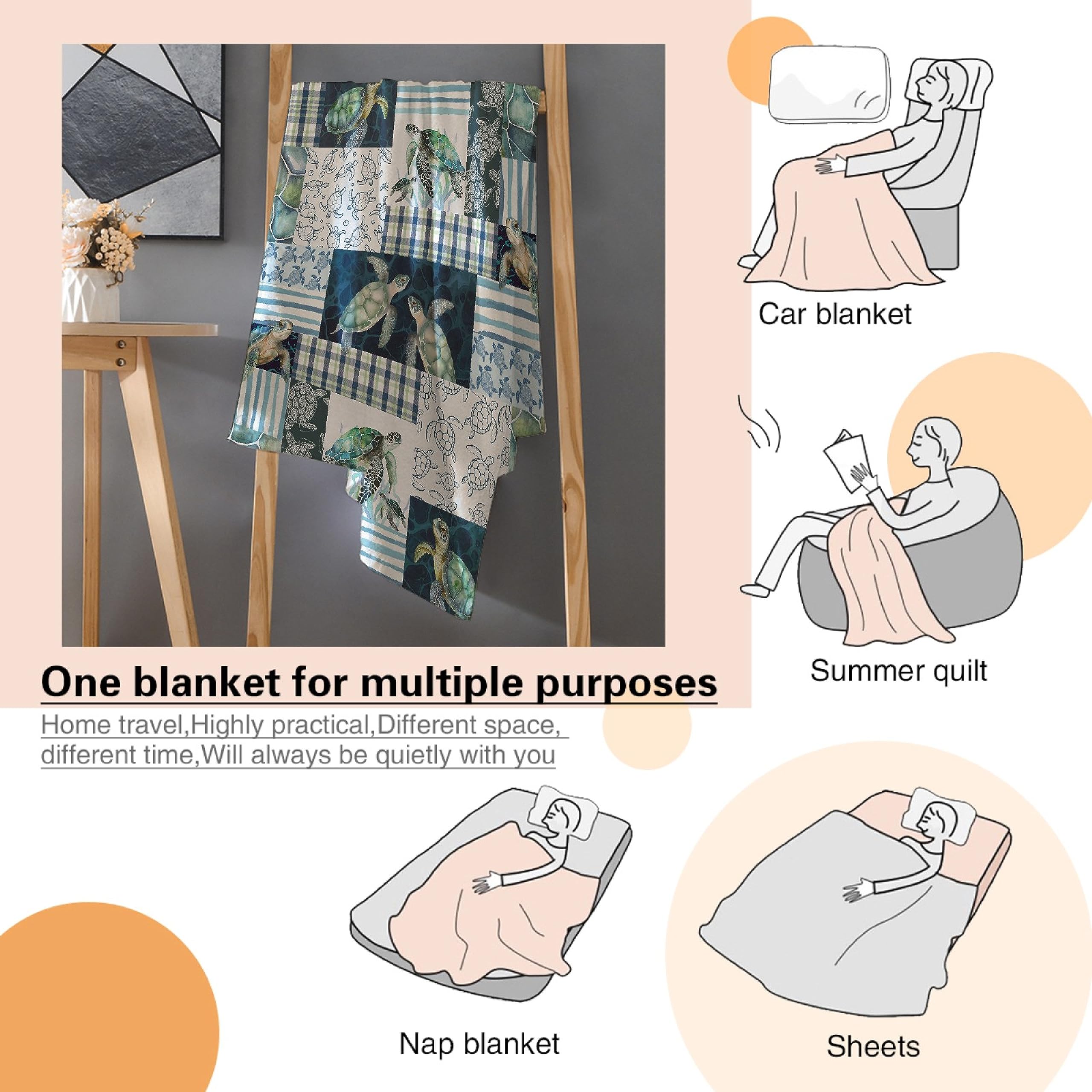 Premium Sea Turtles Fleece Blanket - Ultra Soft Lightweight Flannel Throw for Bed, Couch & Travel - 90