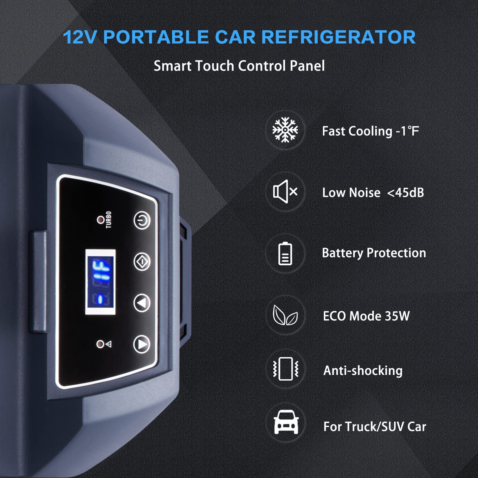 12V Portable Car Refrigerator Freezer - 15QT (15L) Compressor Cooler for Road Trips, Camping & Home Use (-0.4℉ to 50℉) | Compact Mini Fridge for Food, Drinks & Medicine Storage