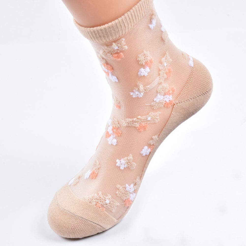 Acxico 10 Pairs Women's Floral Silk Socks - Breathable Thin Short Socks for Spring & Summer | Perfect for Weddings, Office Wear & Casual Outfits