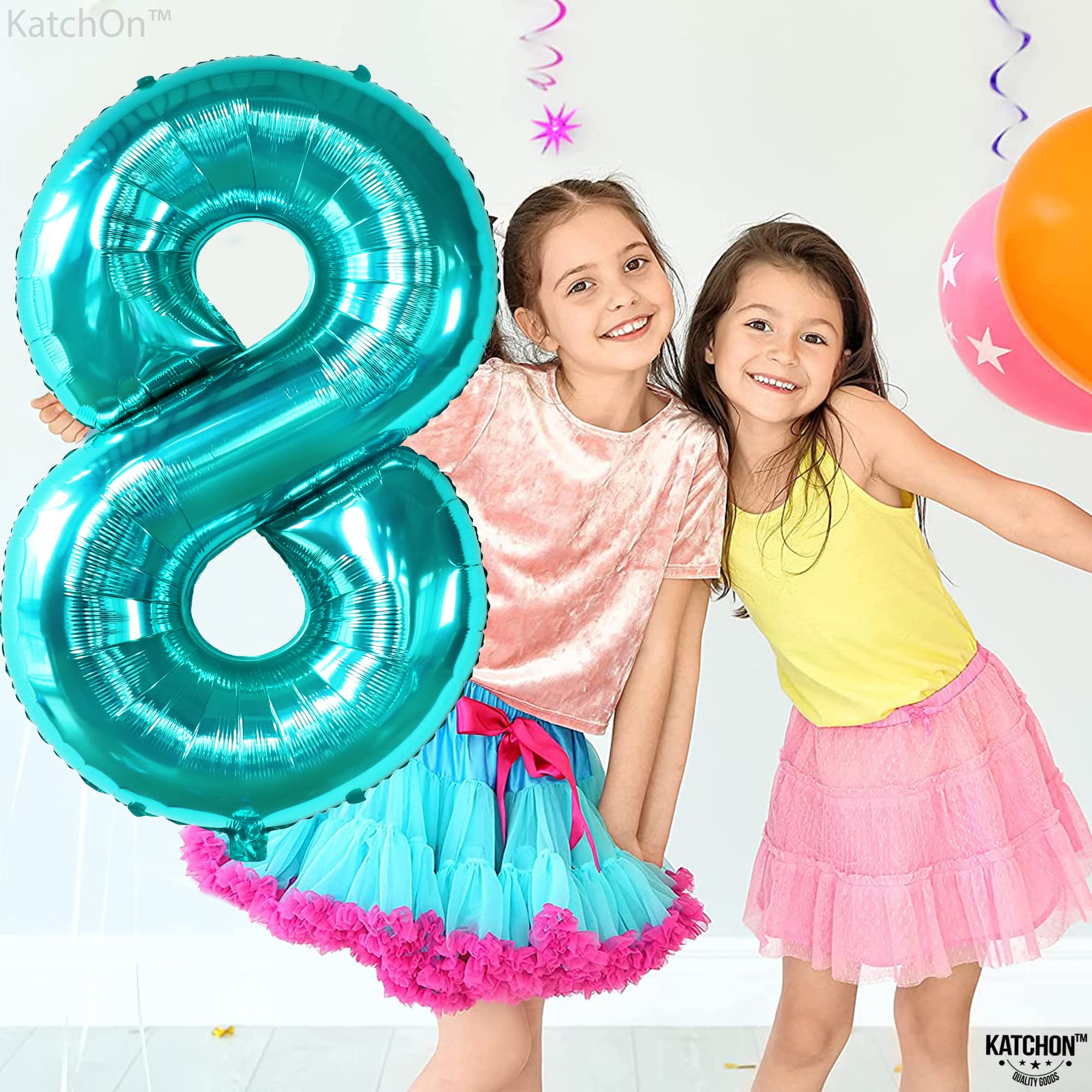 KatchOn 40 Inch Giant Teal Blue Number 8 Balloons - 8th Birthday Party Decorations for Boys & Girls | Large Aqua Blue Balloon for Happy Birthday Party Backdrop, Photo Booth, Cake Table Decoration